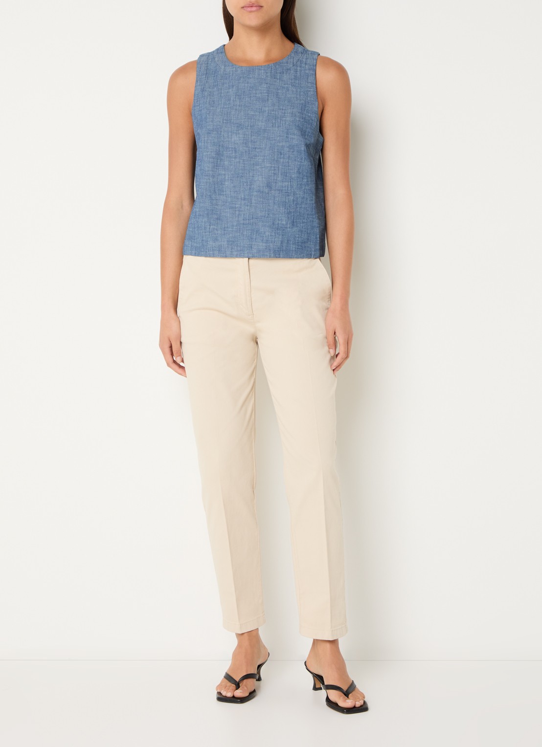 Benetton Top van chambray - voorkant 2 blauw