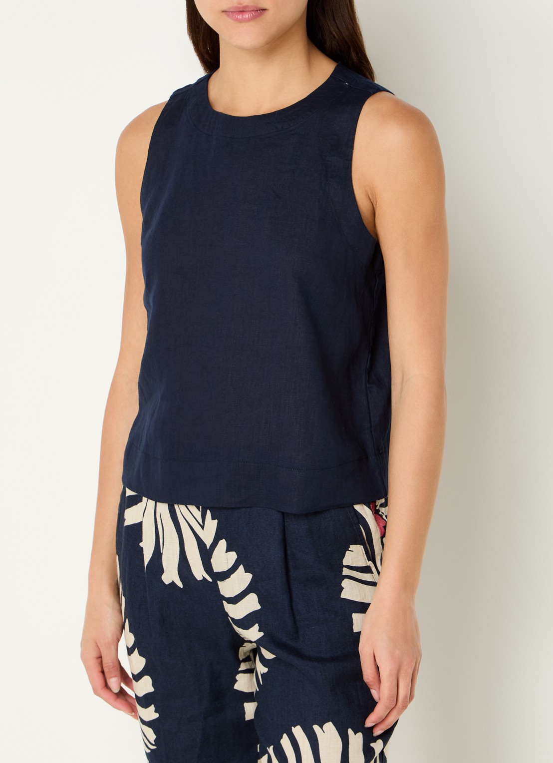 Benetton Top van linnen - detail 2 donkerblauw