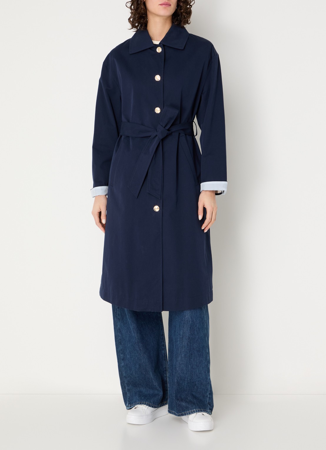 Benetton Trenchcoat met strikceintuur en steekzakken - detail 3 donkerblauw