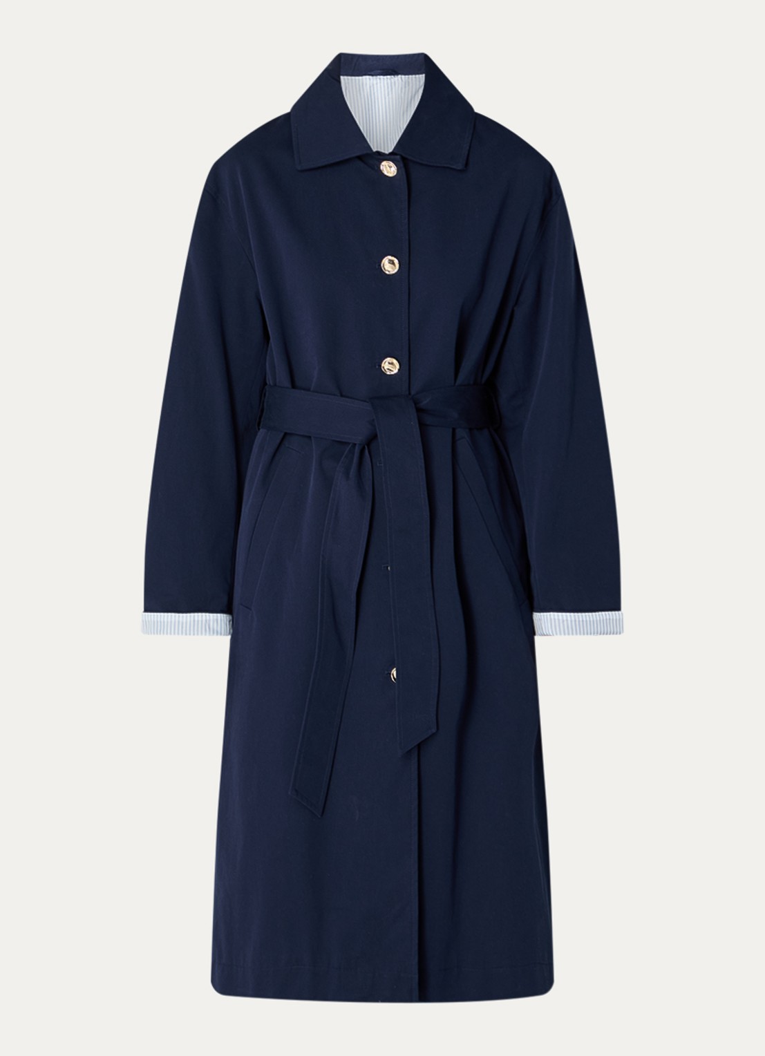 Benetton Trenchcoat met strikceintuur en steekzakken - voorkant donkerblauw