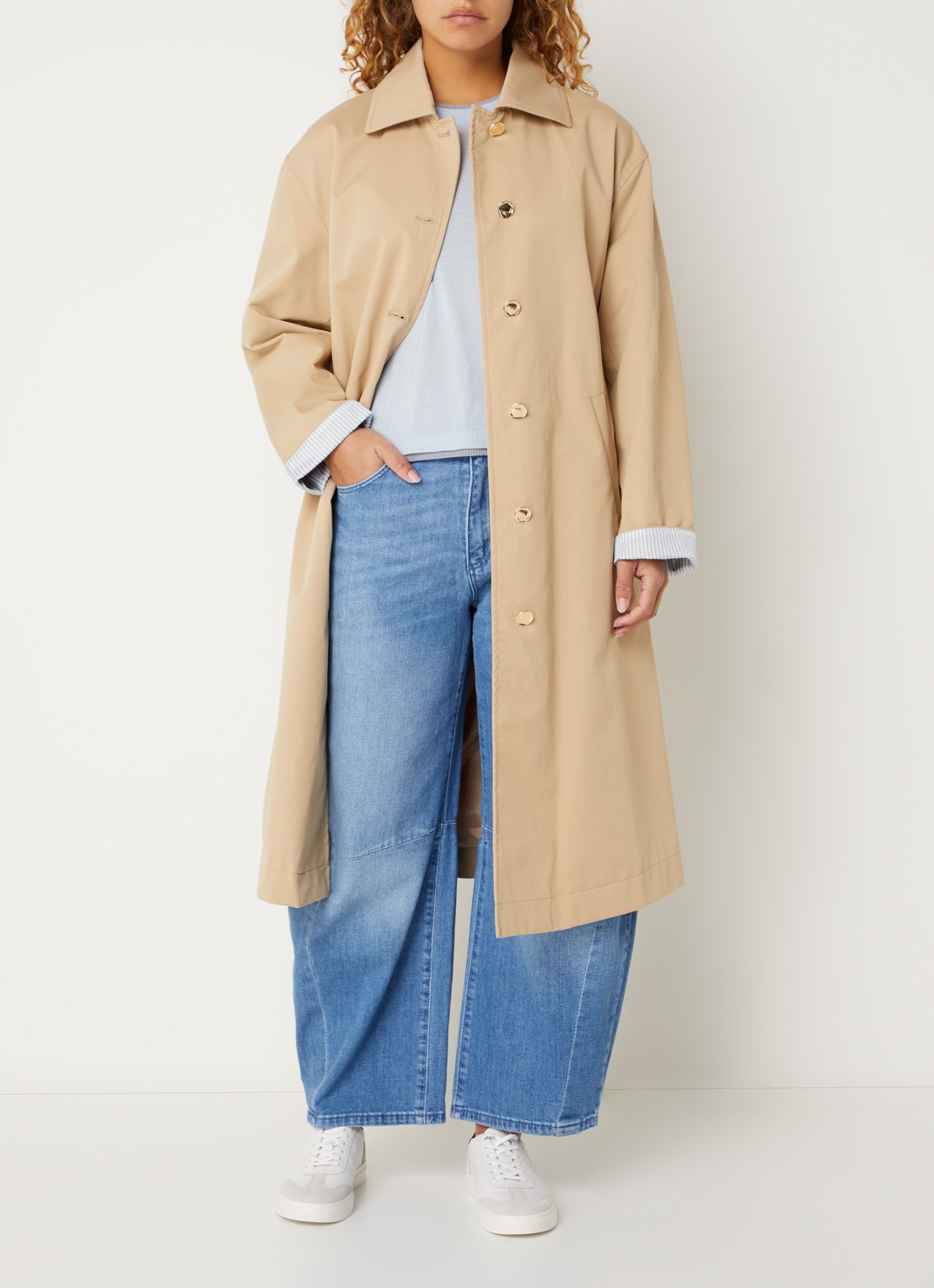Benetton Trenchcoat met strikceintuur en steekzakken - voorkant 3 camel