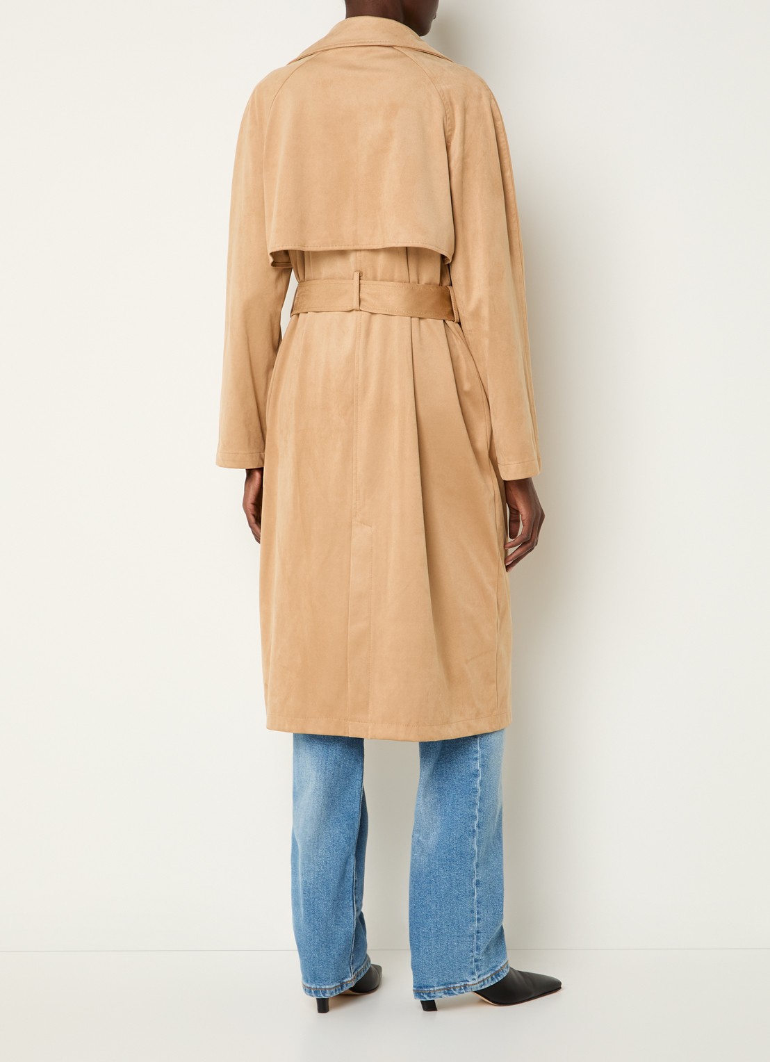 Benetton Trenchcoat van imitatiesuède met strikceintuur - achterkant camel