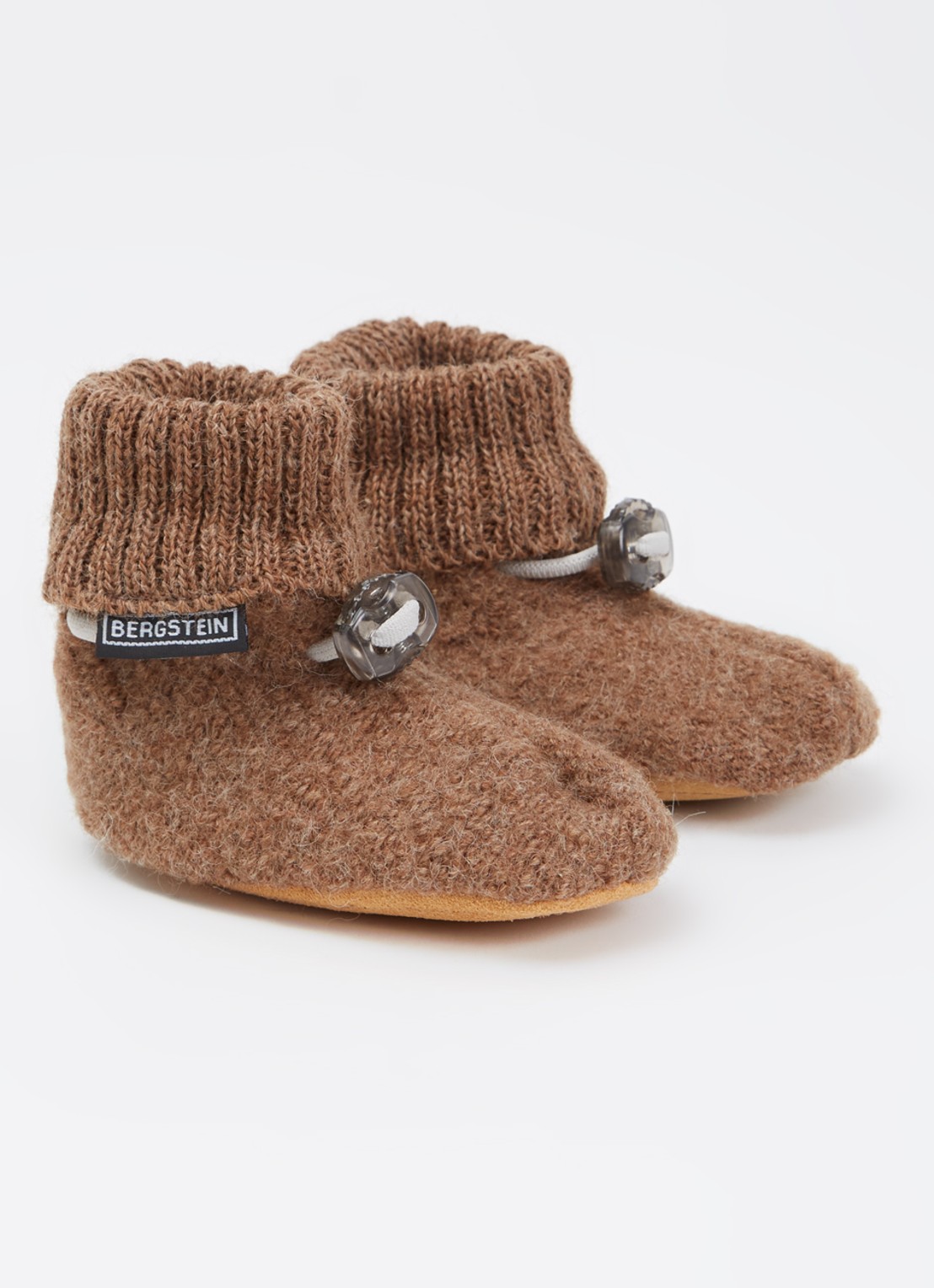 Bergstein Cozy babyslofje van wol in giftbox - voorkant bruin