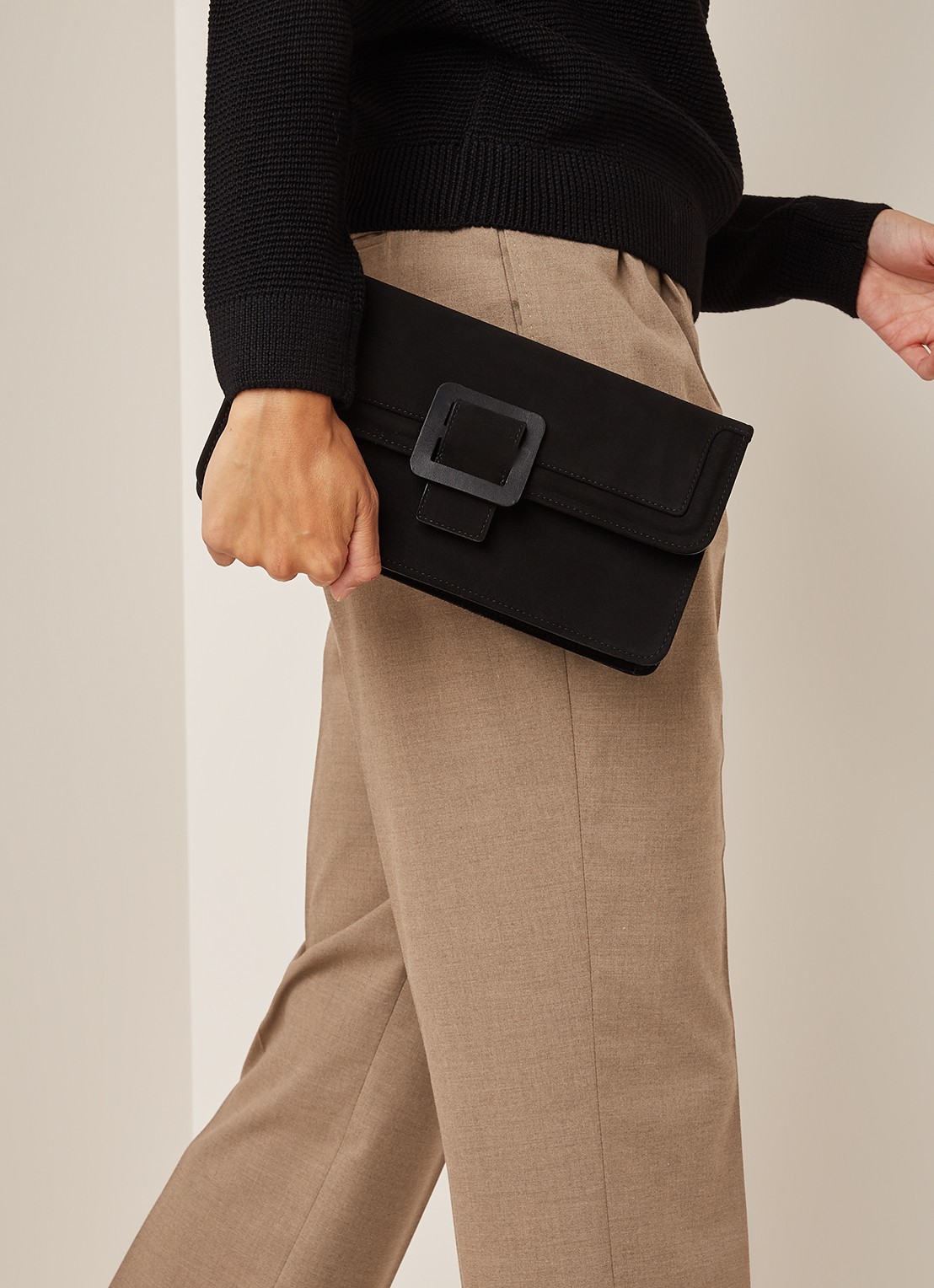 Beth clutch van geitensuède - voorkant 4 zwart