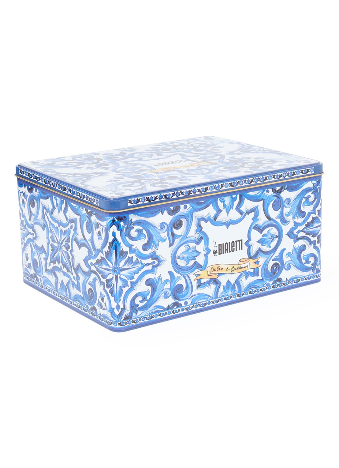 Bialetti Dolce & Gabbana Moka Express percolator 6-kops in geschenkverpakking 7-delig - voorkant 2 blauw
