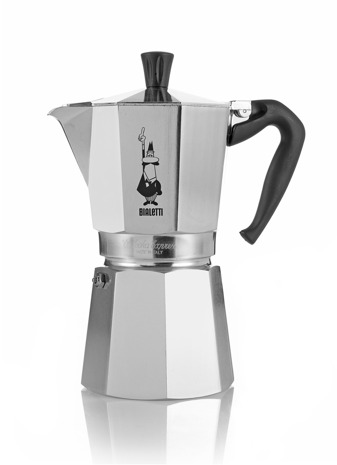 Bialetti Moka Express percolator 9-kops - voorkant zilver