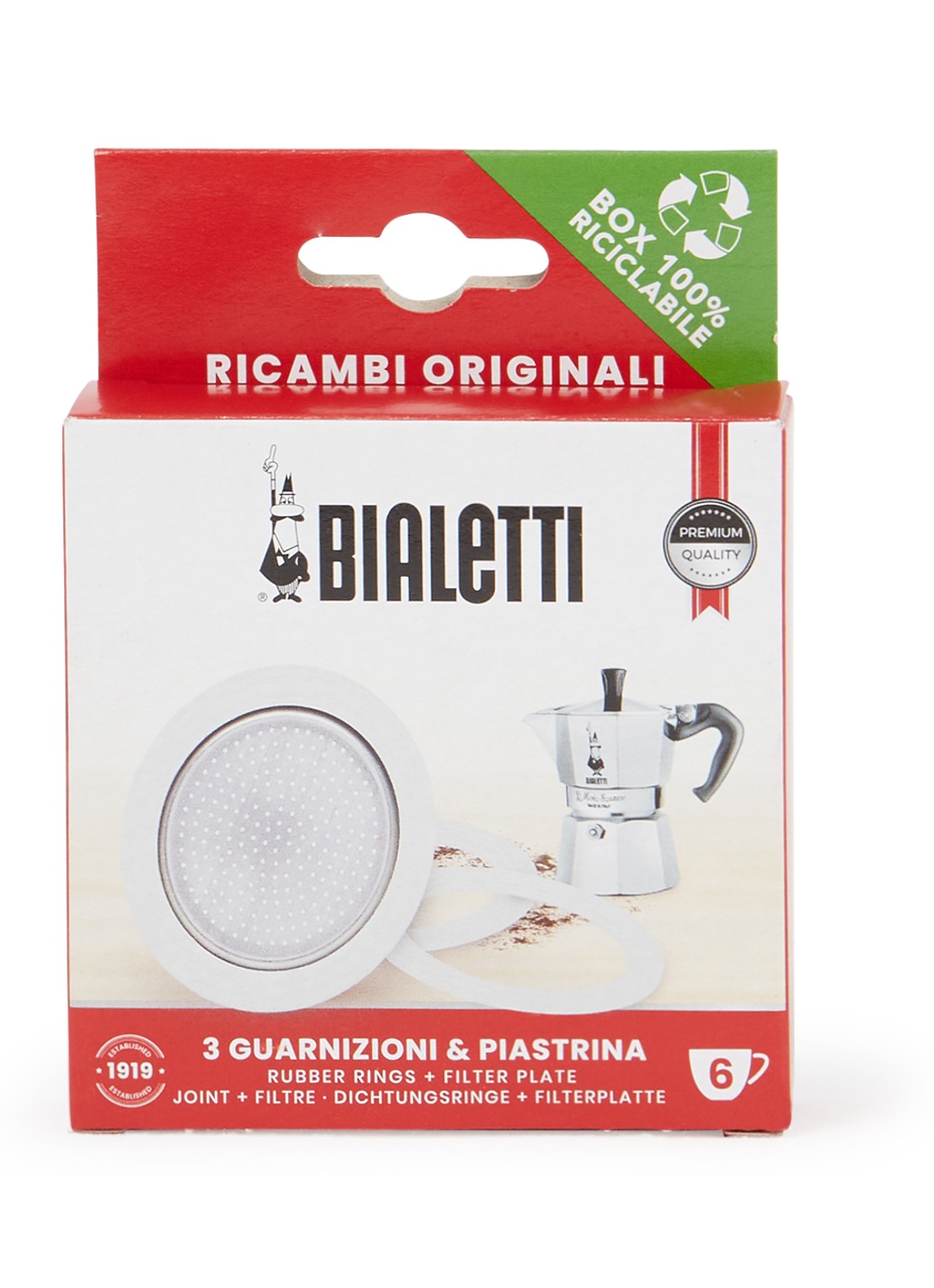 Bialetti Percolator 6 onderdelen set van 4  - voorkant wit