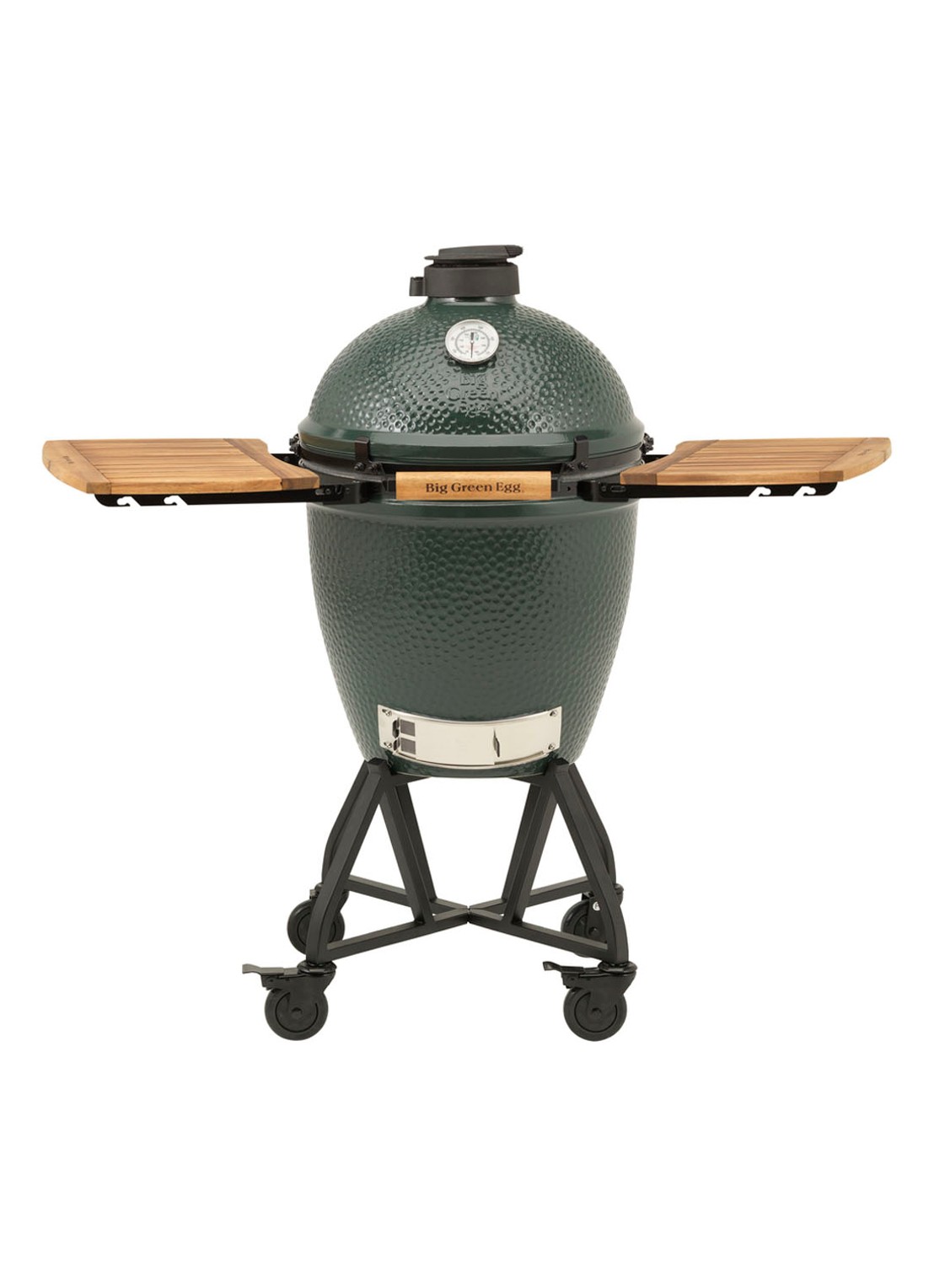 Big Green Egg Medium kamado houtskoolbarbecue met onderstel en accessoires 4-delig - voorkant groen