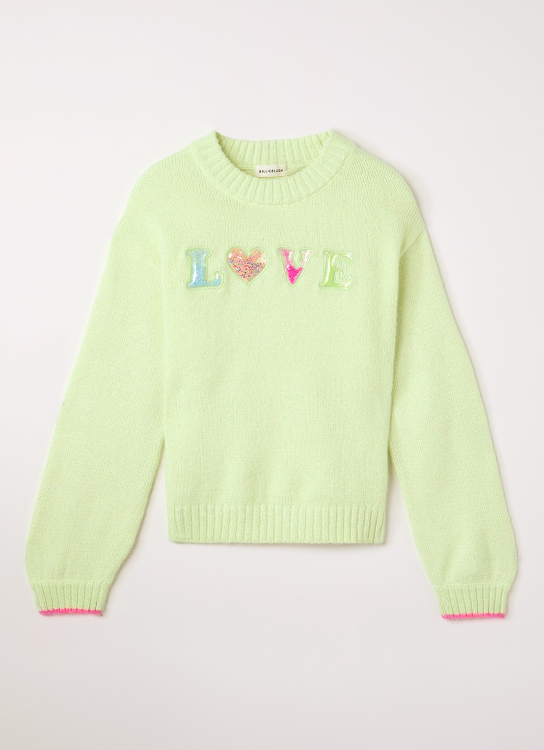 Billieblush Fijngebreide trui in wolblend met lurex - voorkant neongroen