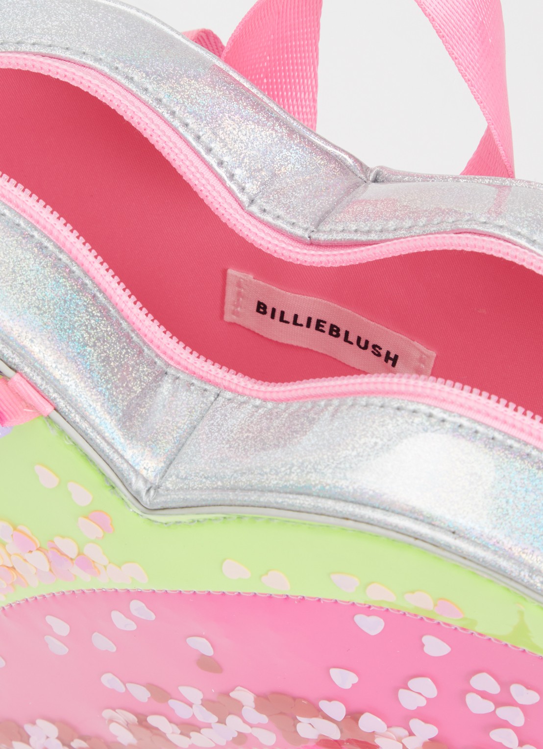 Billieblush Hartje rugzak met logo en glitter  - detail roze