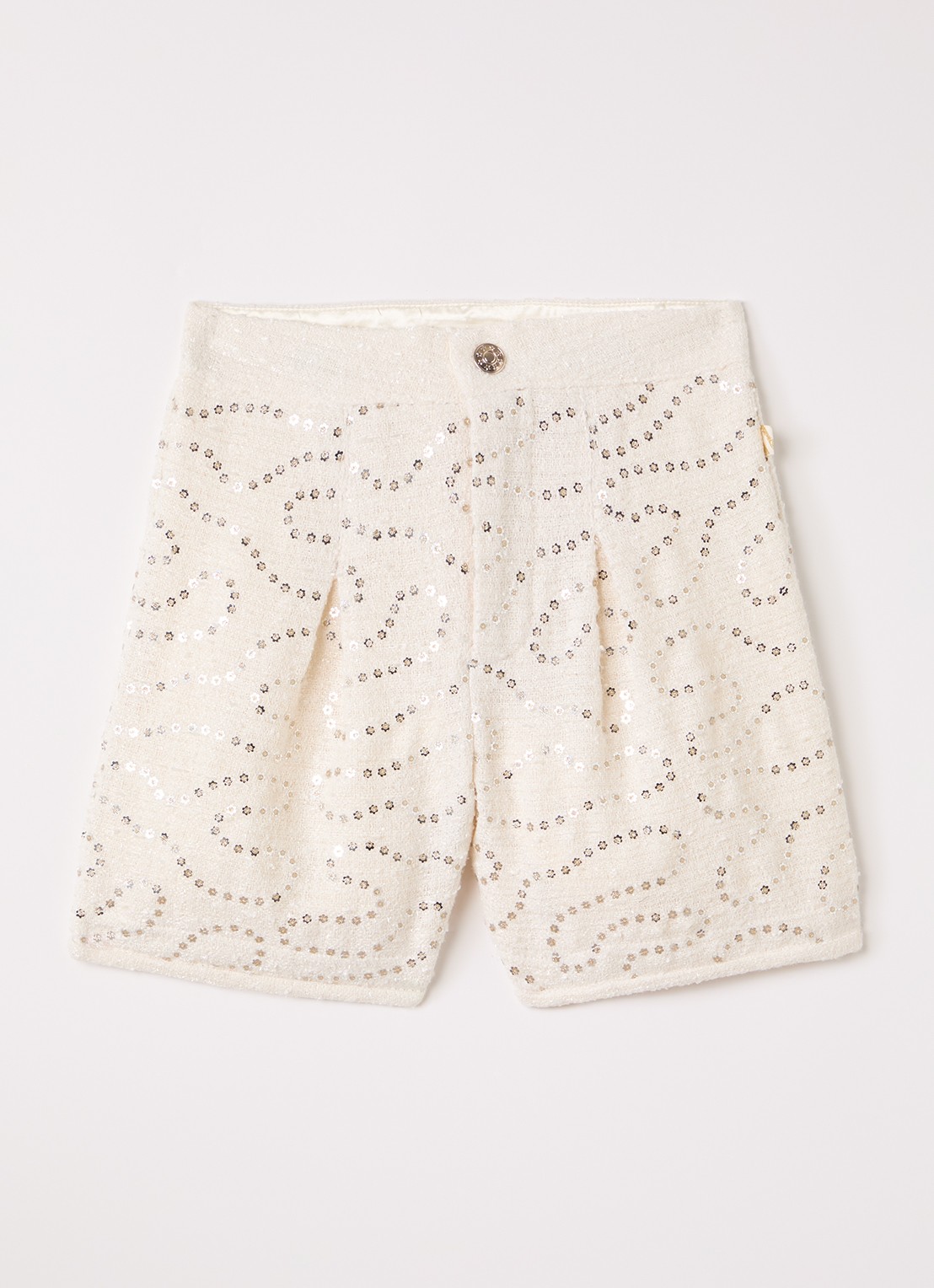 Billieblush Straight fit korte broek van bouclé met pailletten - voorkant ivoor