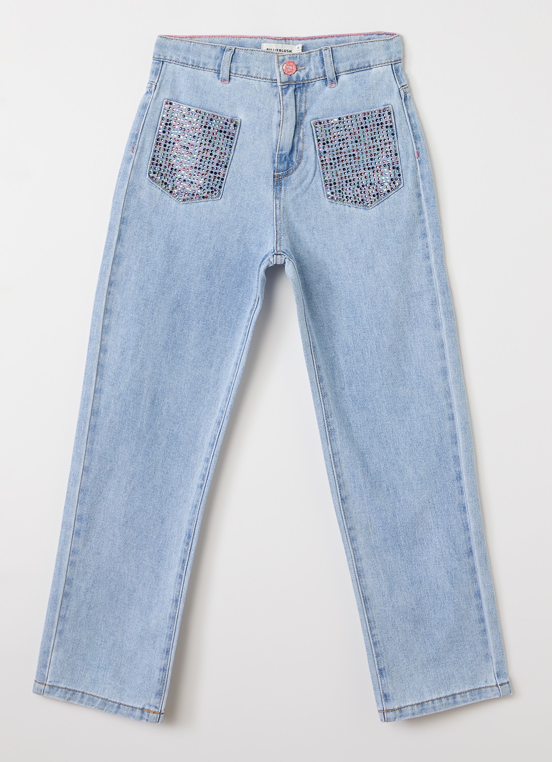 Billieblush Straight leg jeans met studs - voorkant indigo