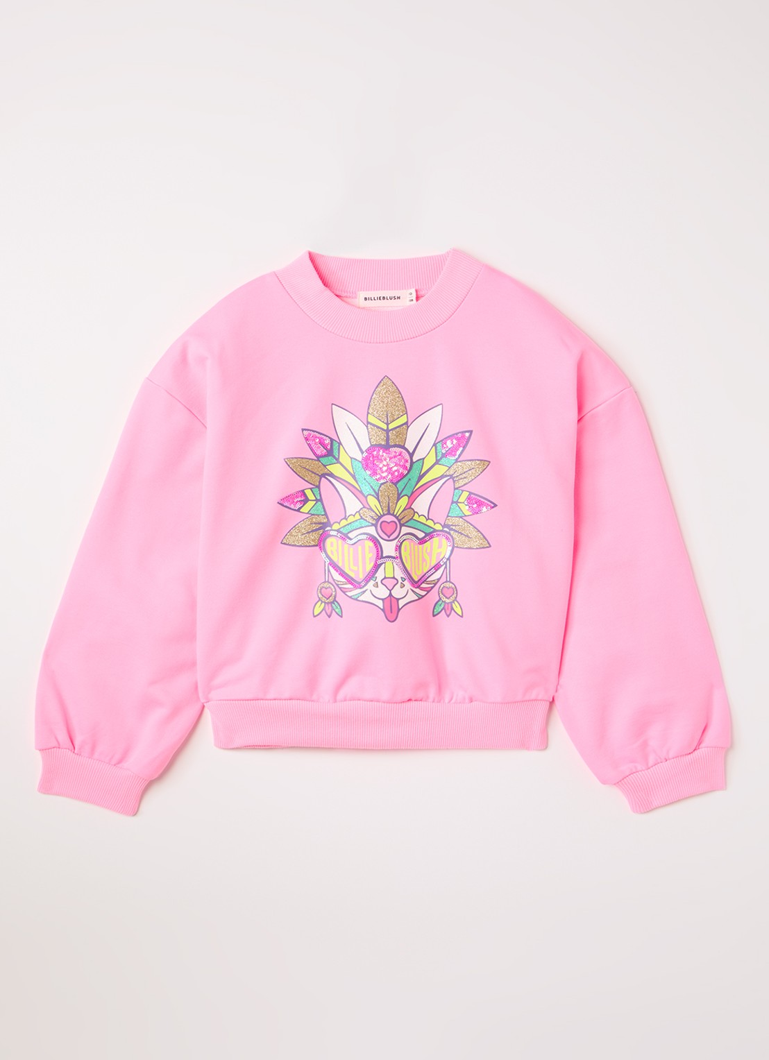 Billieblush Sweater met glitter en pailletten - voorkant neonroze