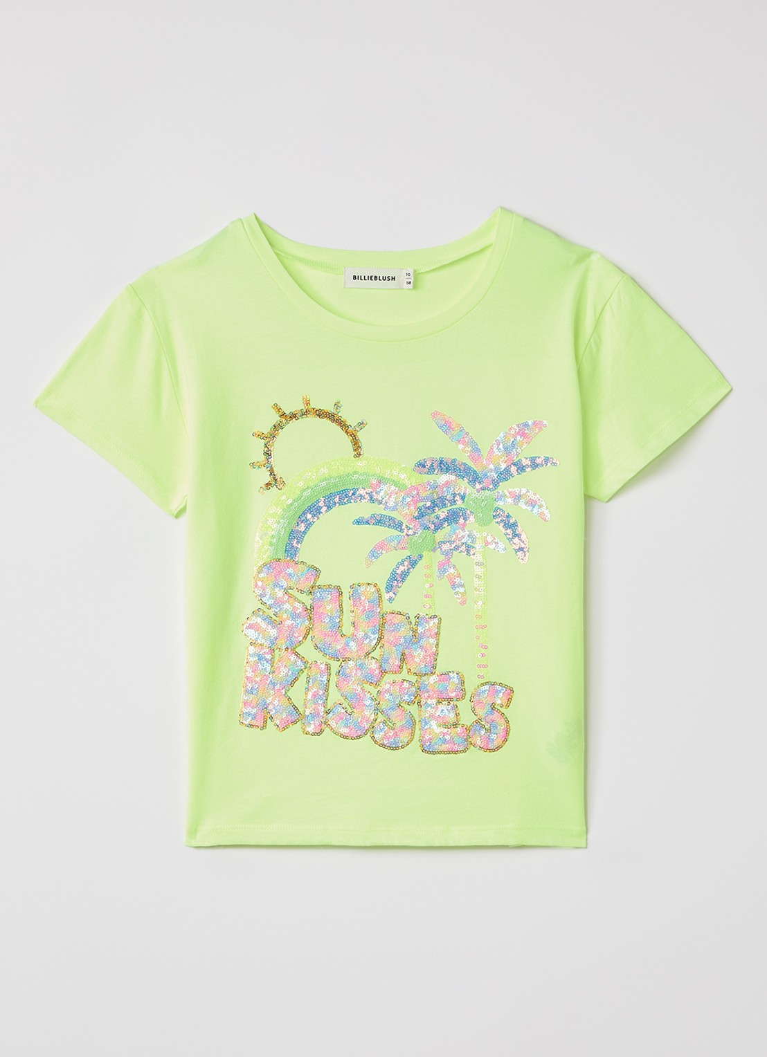 Billieblush T-shirt met pailletten - voorkant neongeel