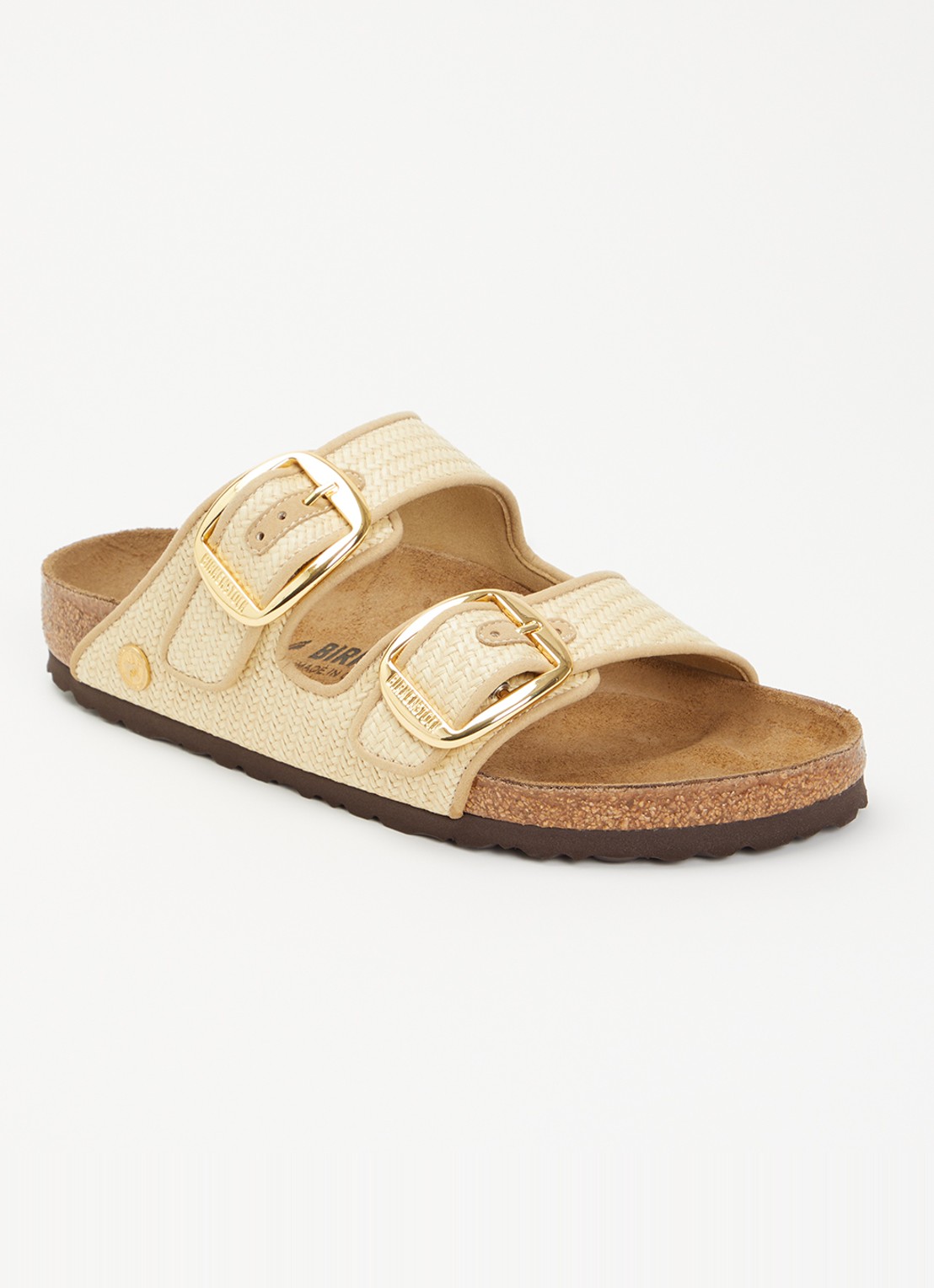 Birkenstock Arizona Big Buckle slipper van raffia - voorkant beige