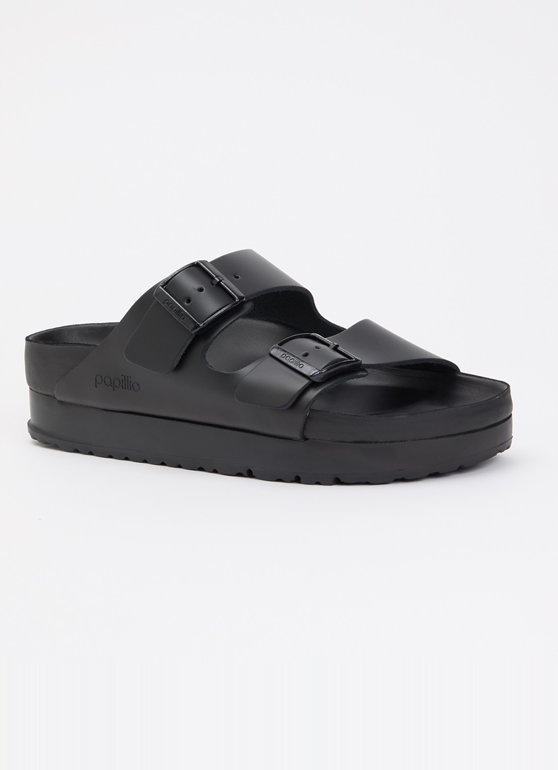 Birkenstock Arizona Pap Flex sandaal van leer met plateauzool - voorkant zwart
