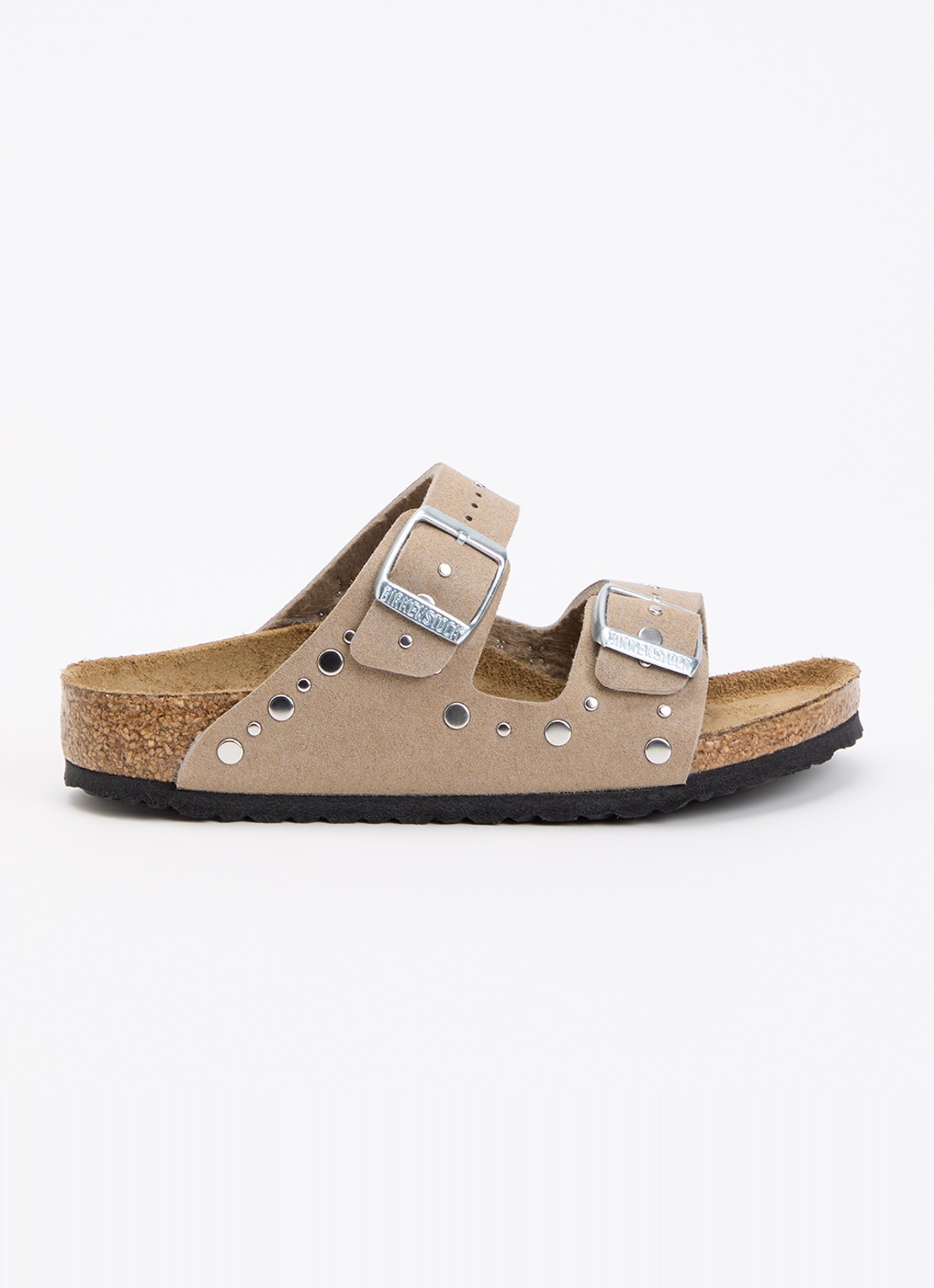 Birkenstock Arizona Rivet sandaal van suède - voorkant donkerbeige