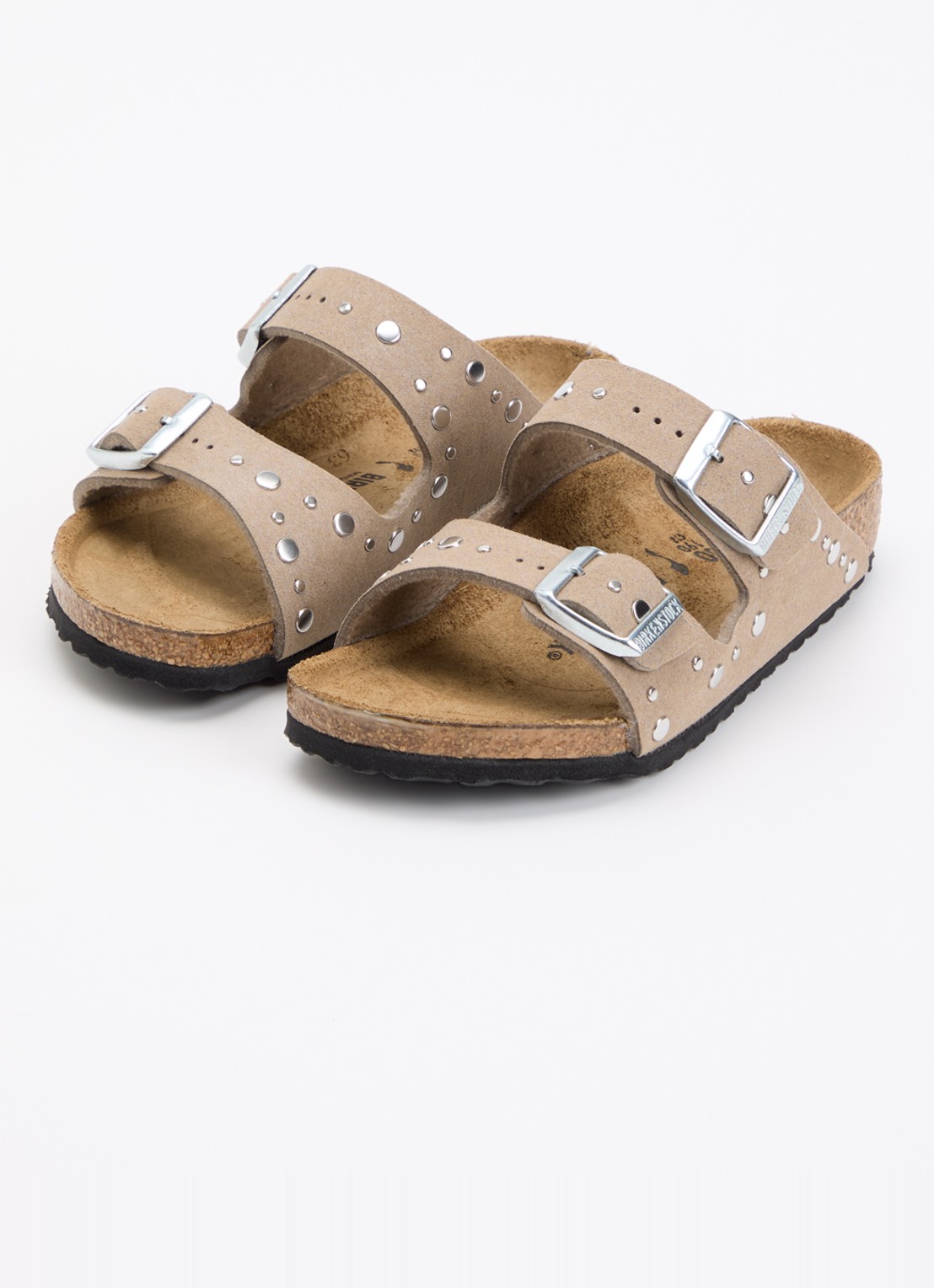 Birkenstock Arizona Rivet sandaal van suède - voorkant 2 donkerbeige