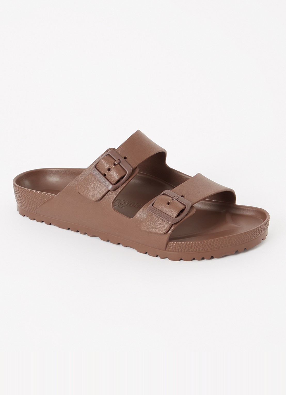 Birkenstock Arizona slipper met logo - voorkant 2 bruin