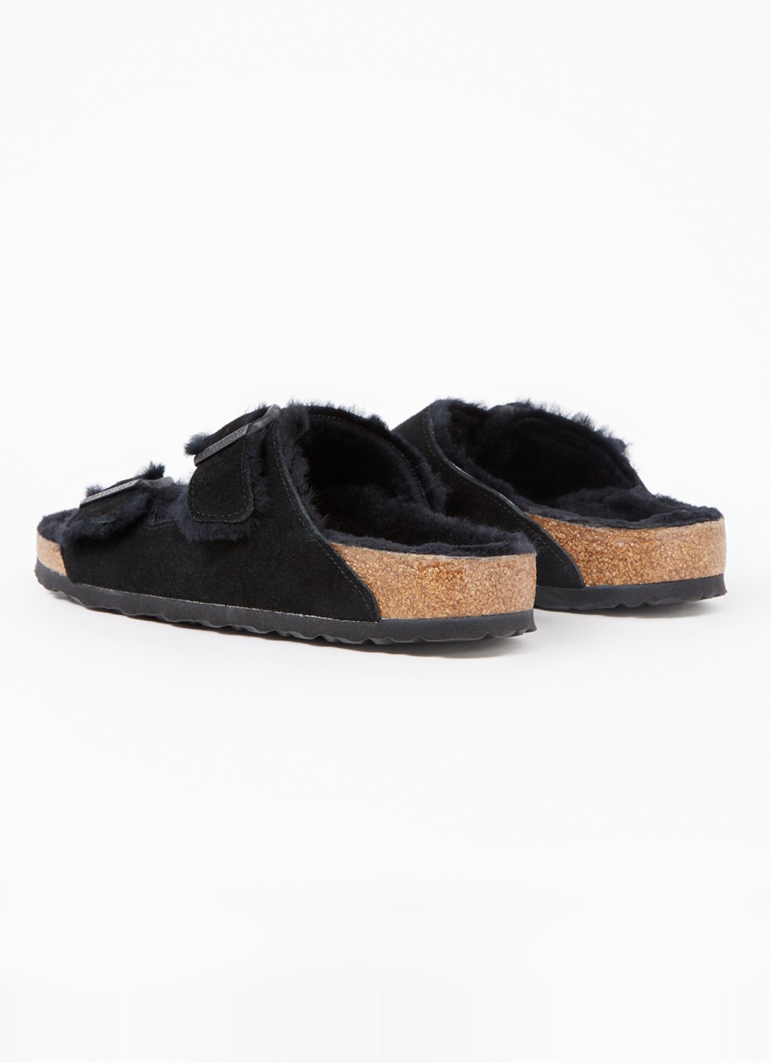 Birkenstock Arizona slipper met voering van lamswol - achterkant zwart