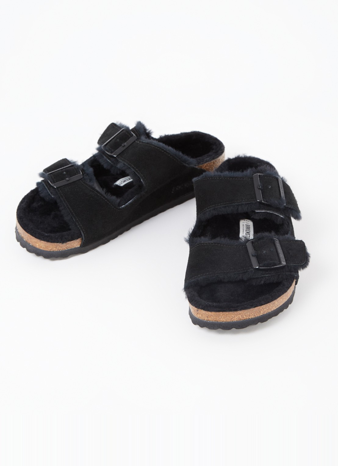 Birkenstock Arizona slipper met voering van lamswol - detail 3 zwart