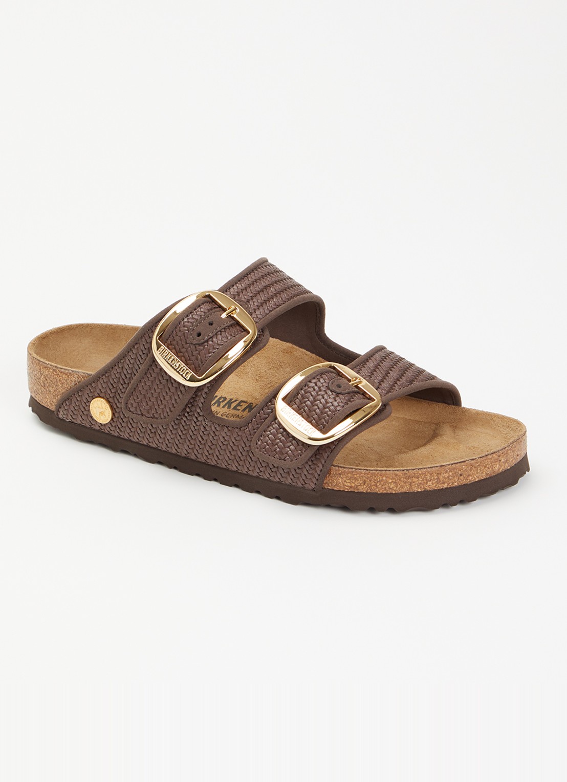 Birkenstock Arizona slipper van raffia met gevlochten bovenwerk - voorkant 2 hazelnootbruin