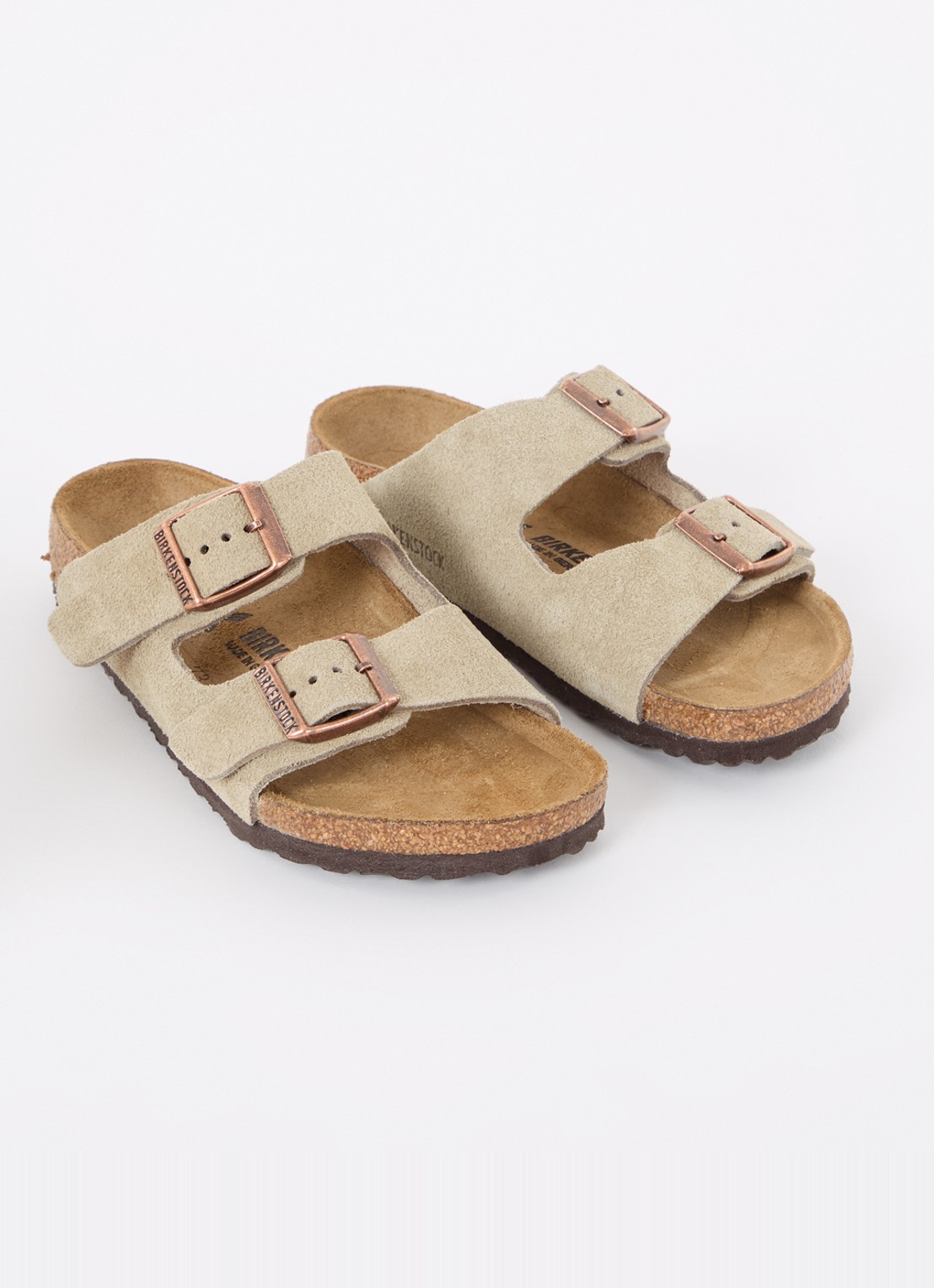 Birkenstock Arizona slipper van suède   - voorkant 2 beige