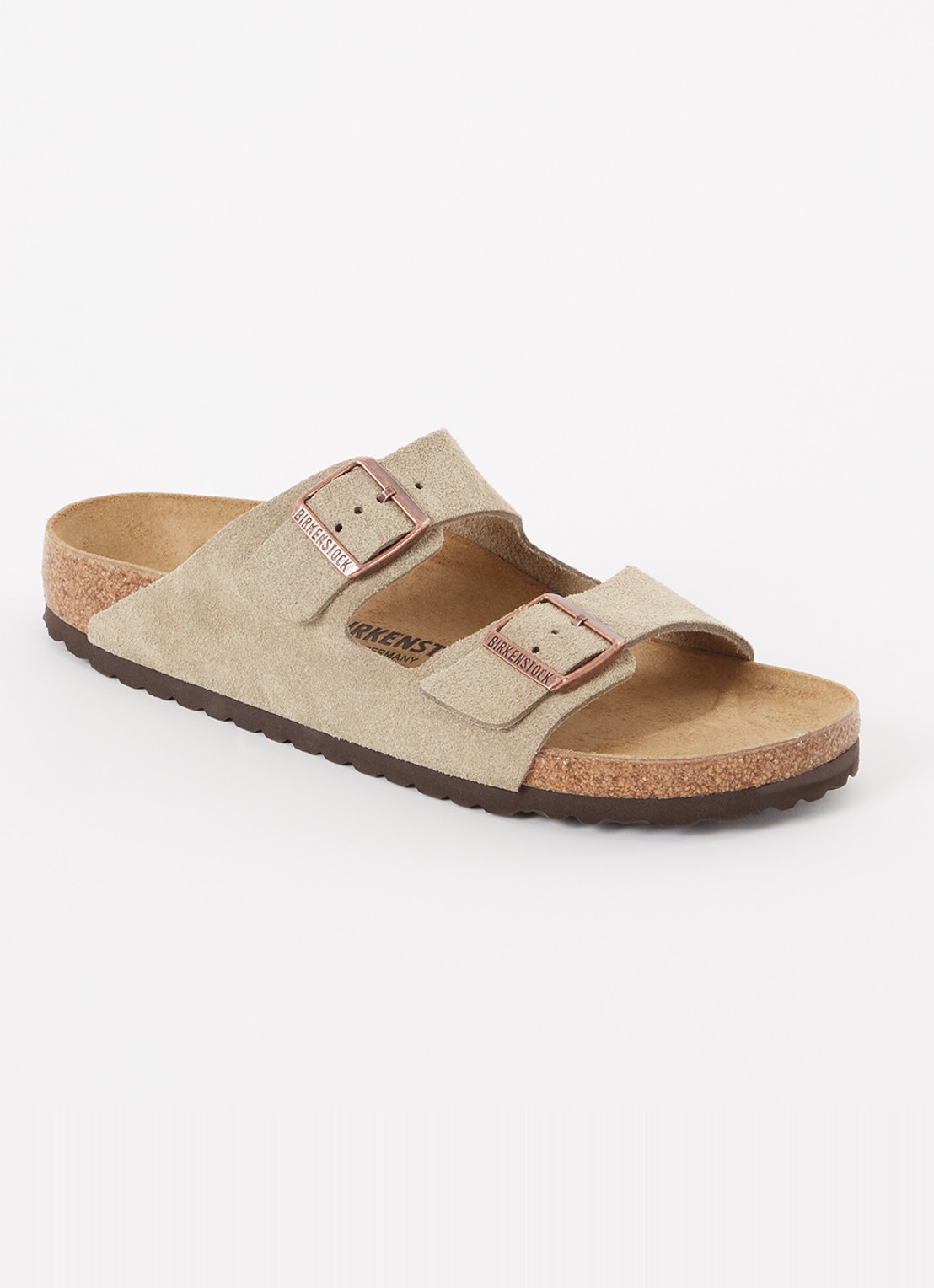 Birkenstock Arizona slipper van suède - voorkant taupe