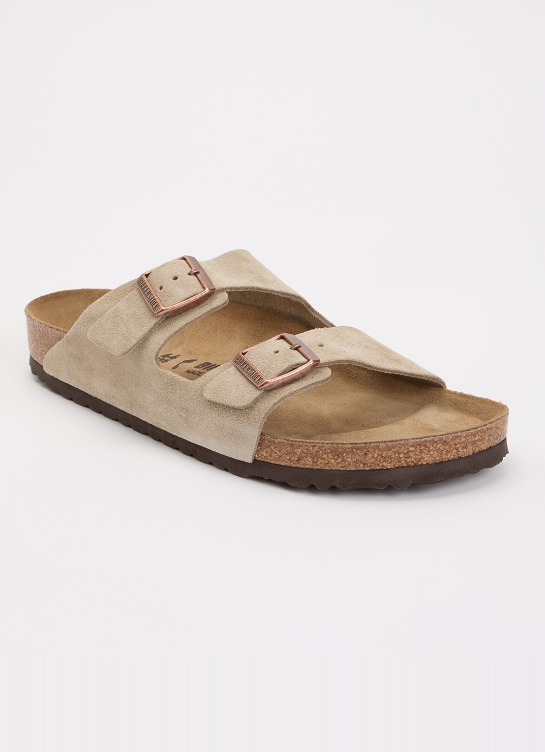 Birkenstock Arizona slipper van suède - voorkant 2 taupe