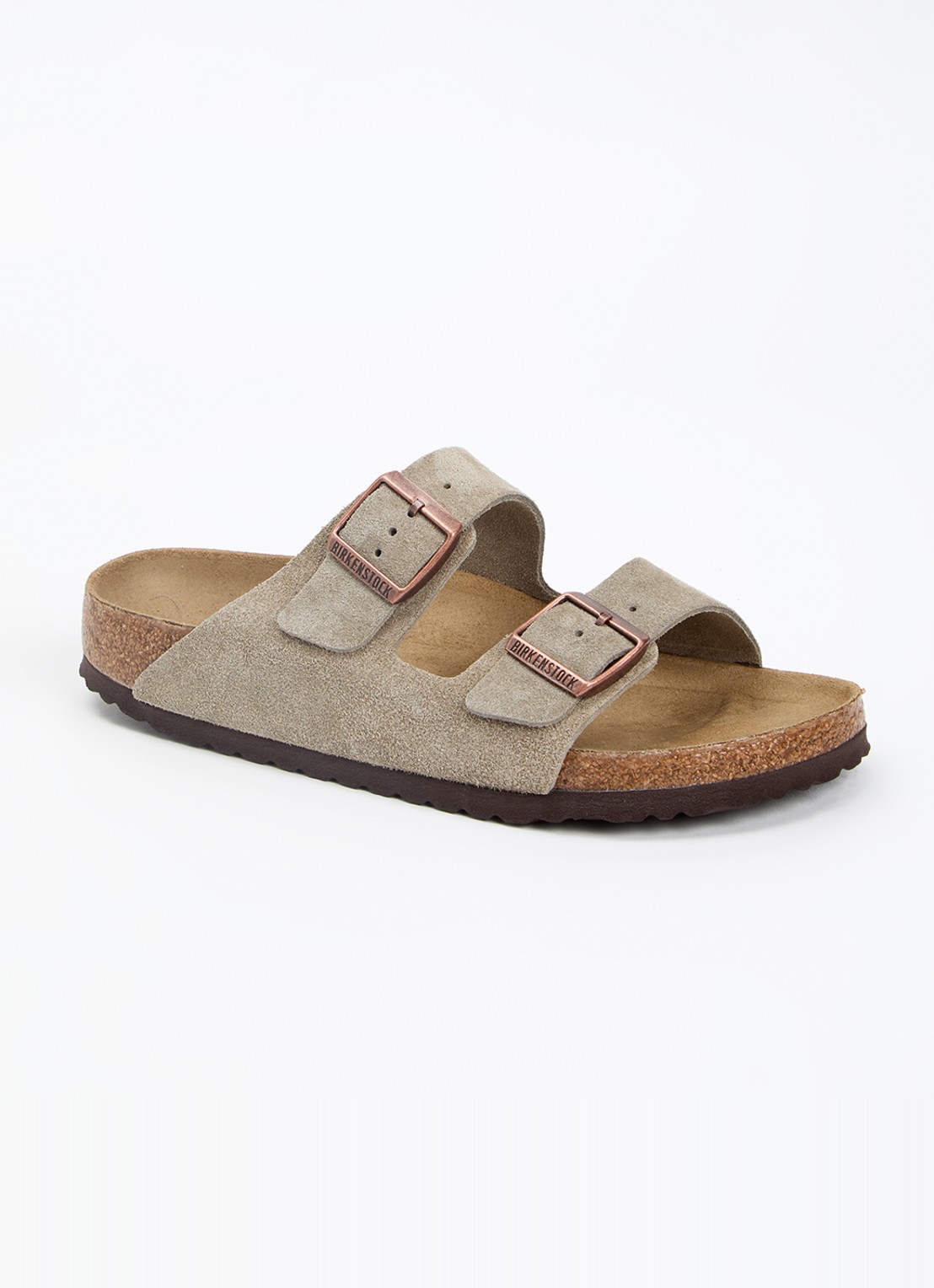 Birkenstock Arizona slipper van suède - voorkant 5 donkerbeige