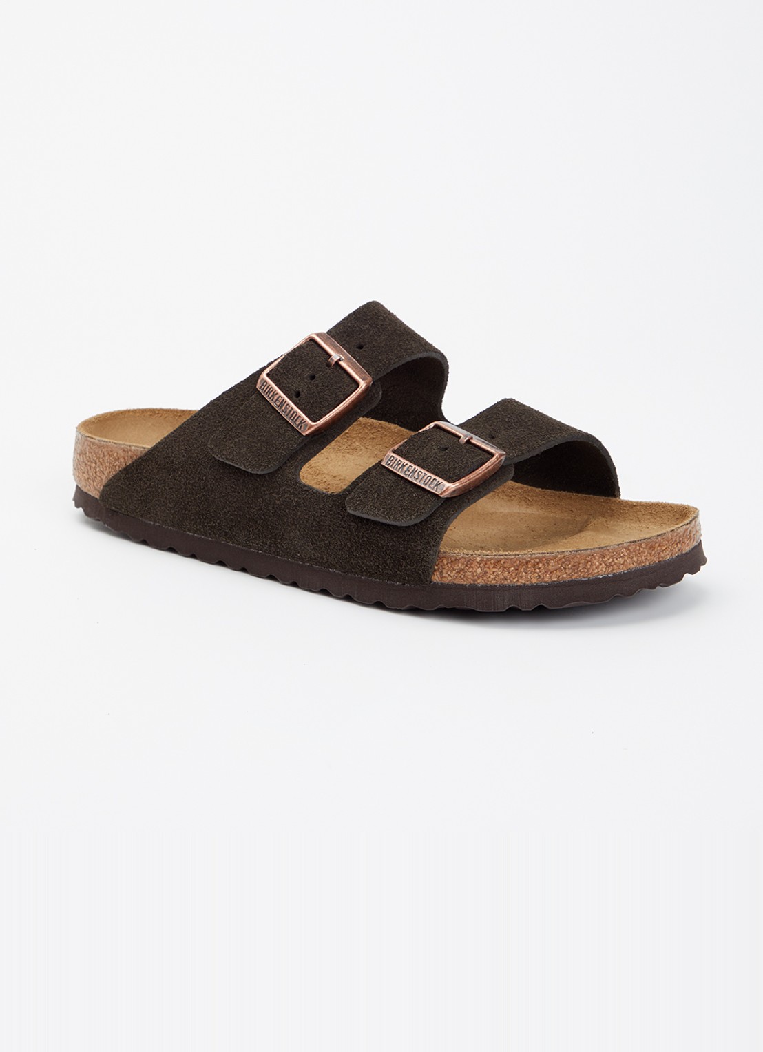 Birkenstock Arizona slipper van suède - voorkant 2 donkerbruin