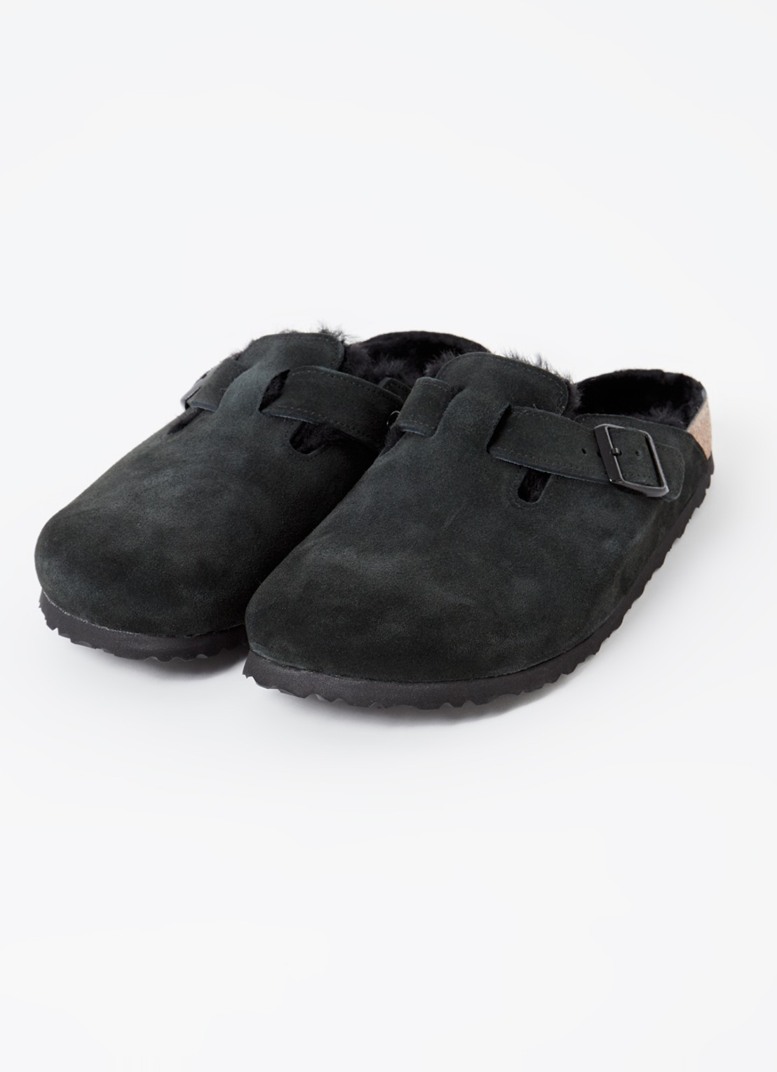 Birkenstock Boston clog van suède - detail zwart