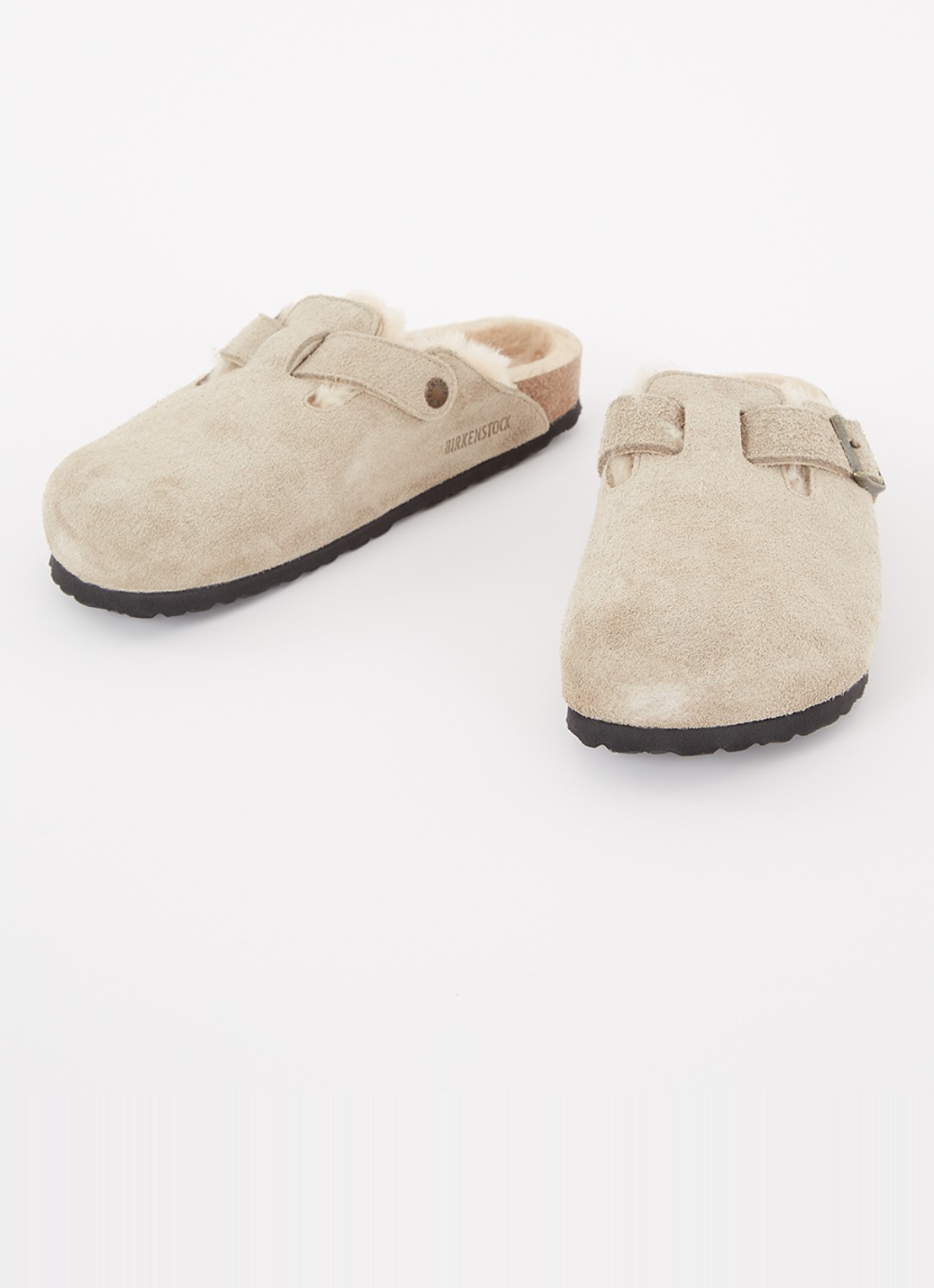 Birkenstock Boston clog van suède - detail donkerbeige