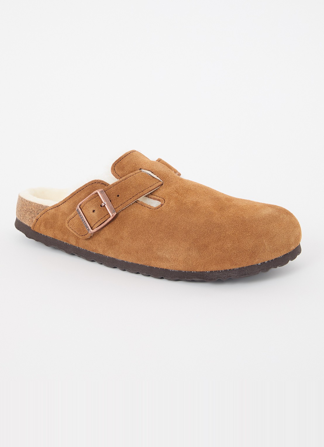 Birkenstock Boston clog van suède - voorkant cognac