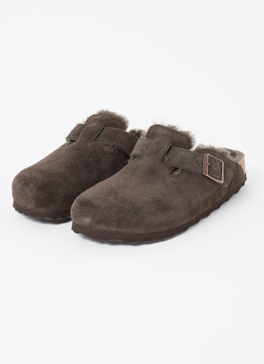Birkenstock Boston clog van suède - detail 2 donkerbruin