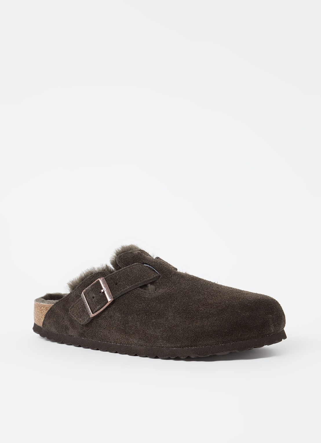 Birkenstock Boston clog van suède - voorkant donkerbruin
