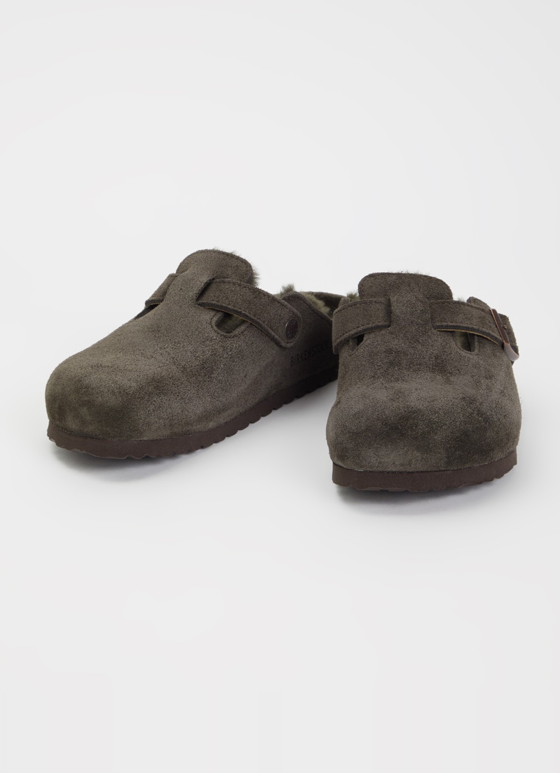 Birkenstock Boston clog van suède - detail hazelnootbruin