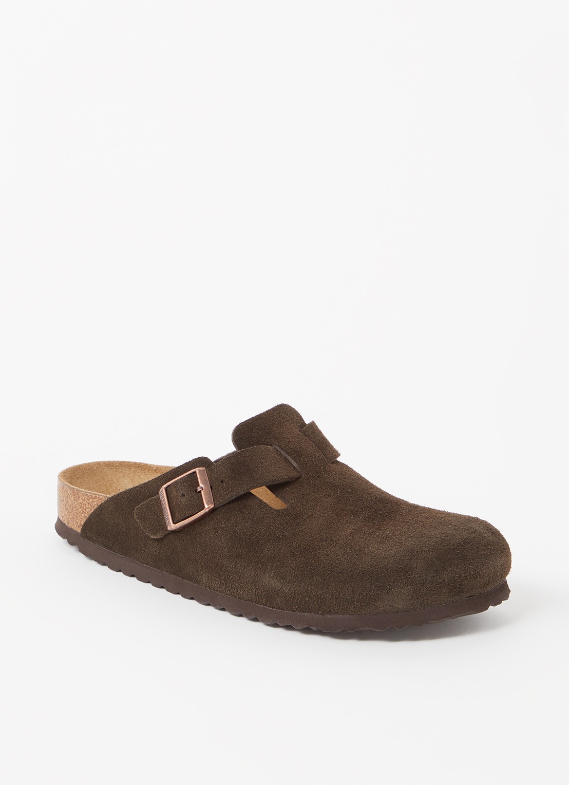 Birkenstock Boston muiltje van suède - voorkant donkerbruin