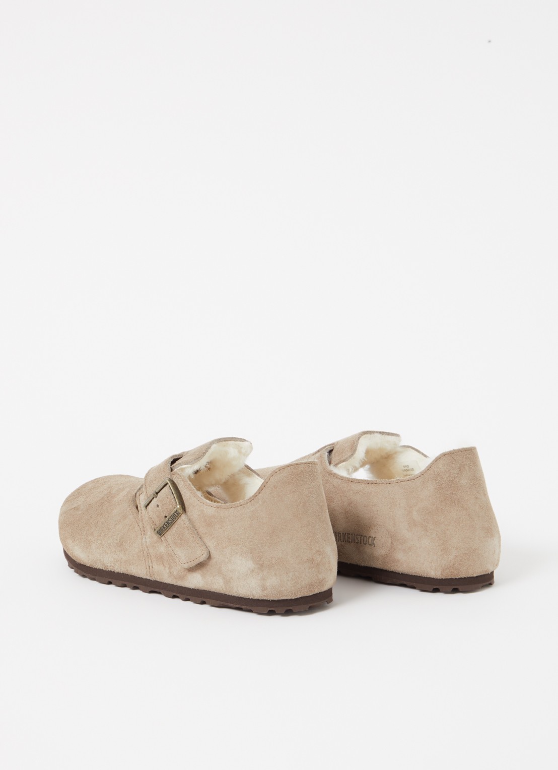 Birkenstock Boston Shearling instapper van suéde met lamswol - achterkant 2 taupe