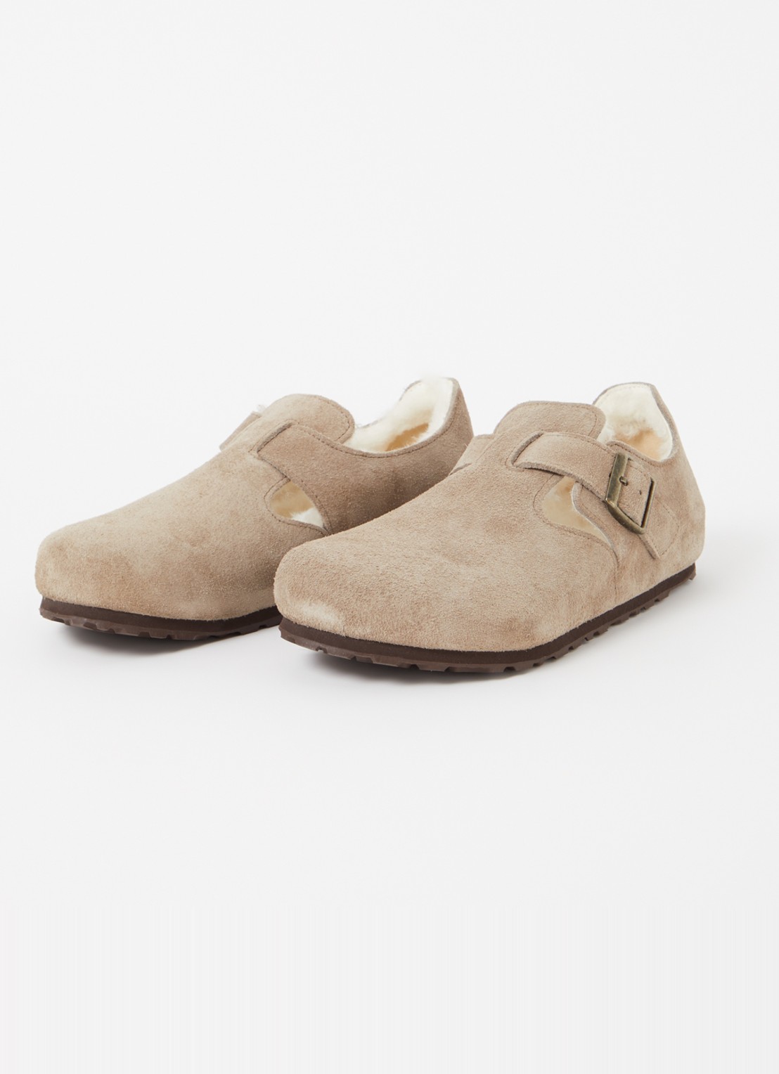 Birkenstock Boston Shearling instapper van suéde met lamswol - detail 3 taupe