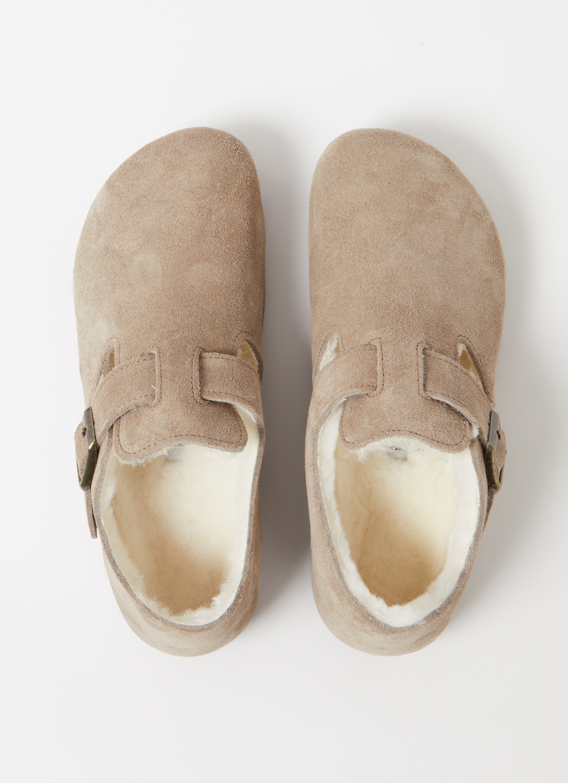 Birkenstock Boston Shearling instapper van suéde met lamswol - detail 4 taupe