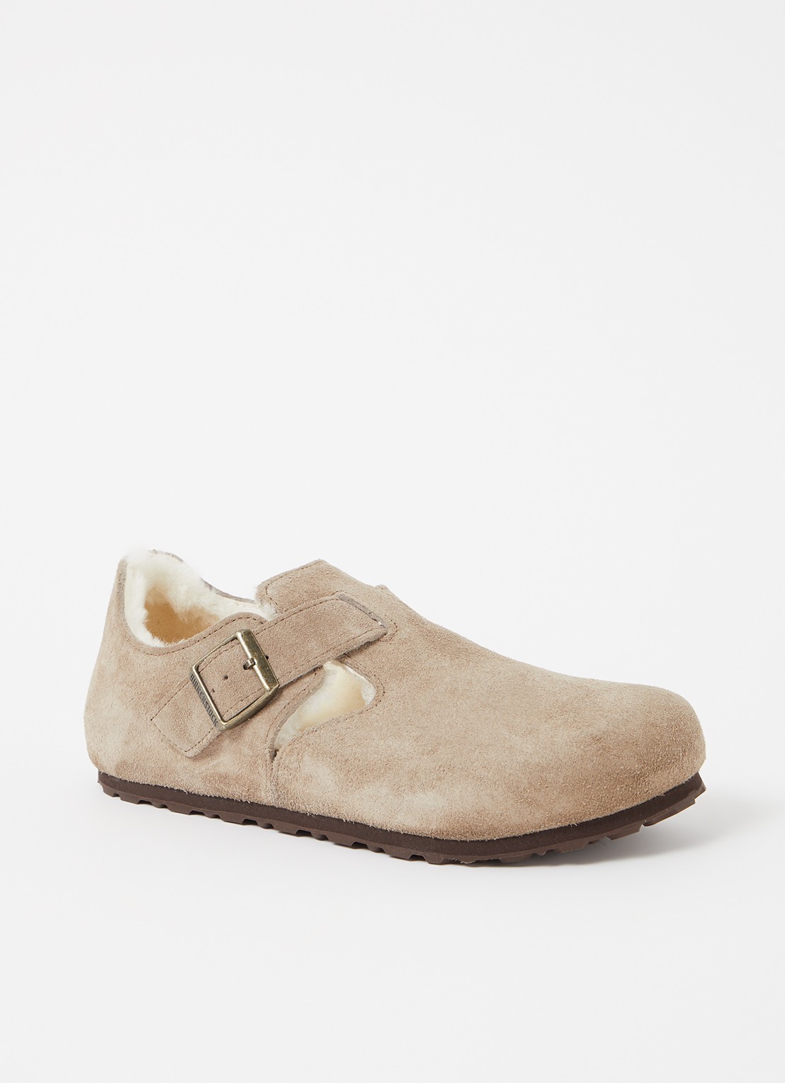 Birkenstock Boston Shearling instapper van suéde met lamswol - voorkant taupe