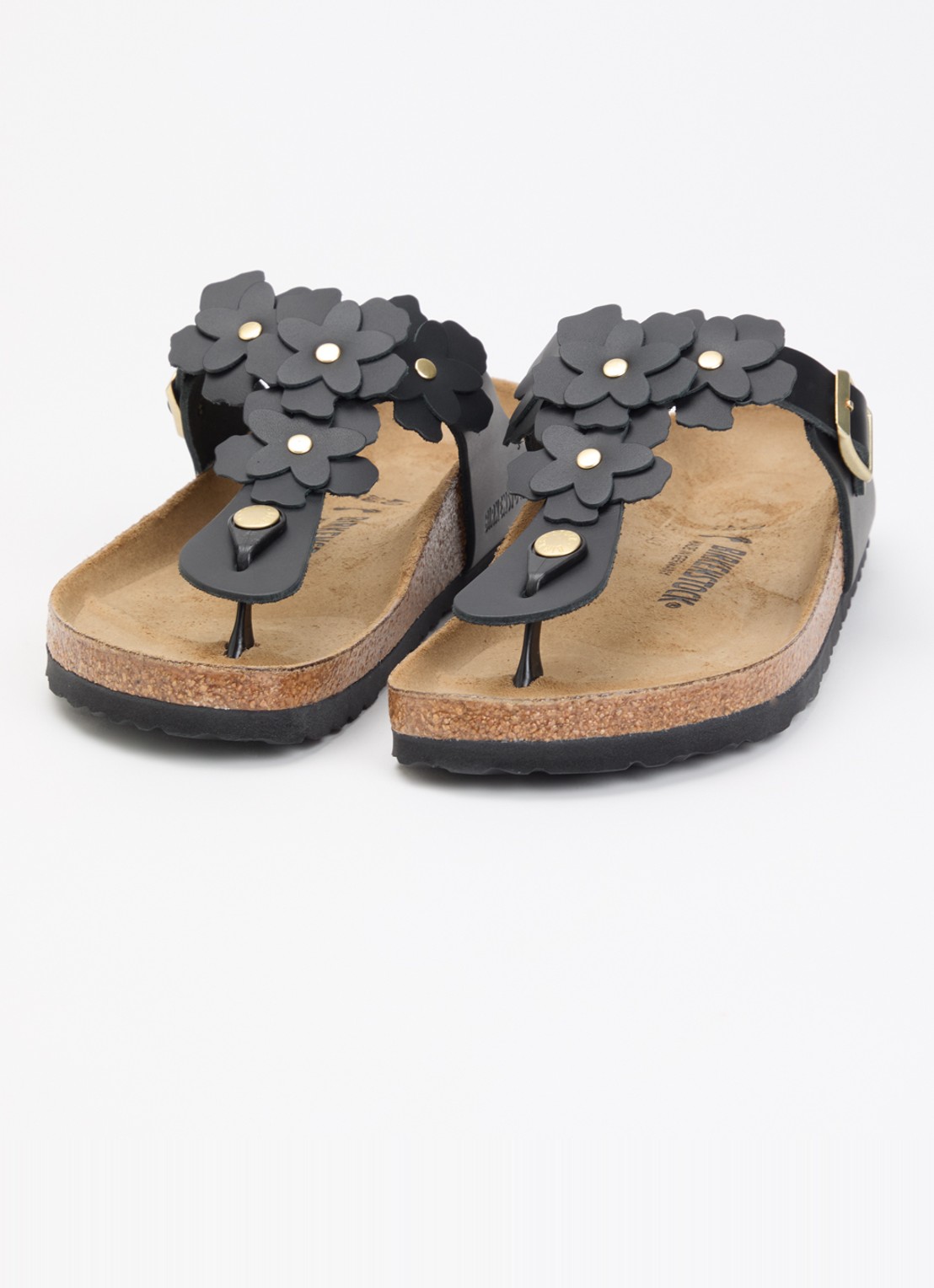 Birkenstock Gizeh Flower slipper van leer - detail 2 zwart