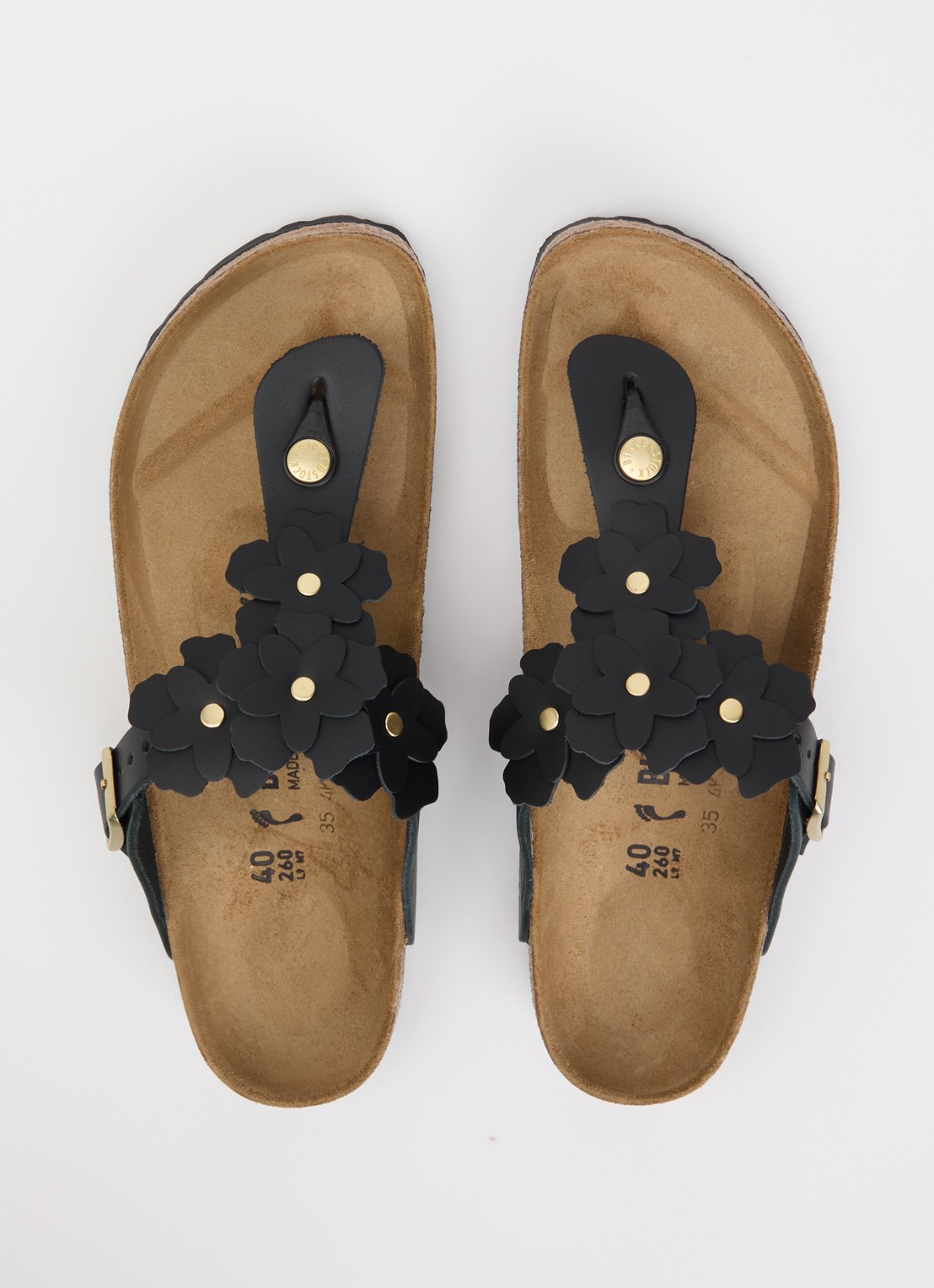Birkenstock Gizeh Flower slipper van leer - detail 3 zwart