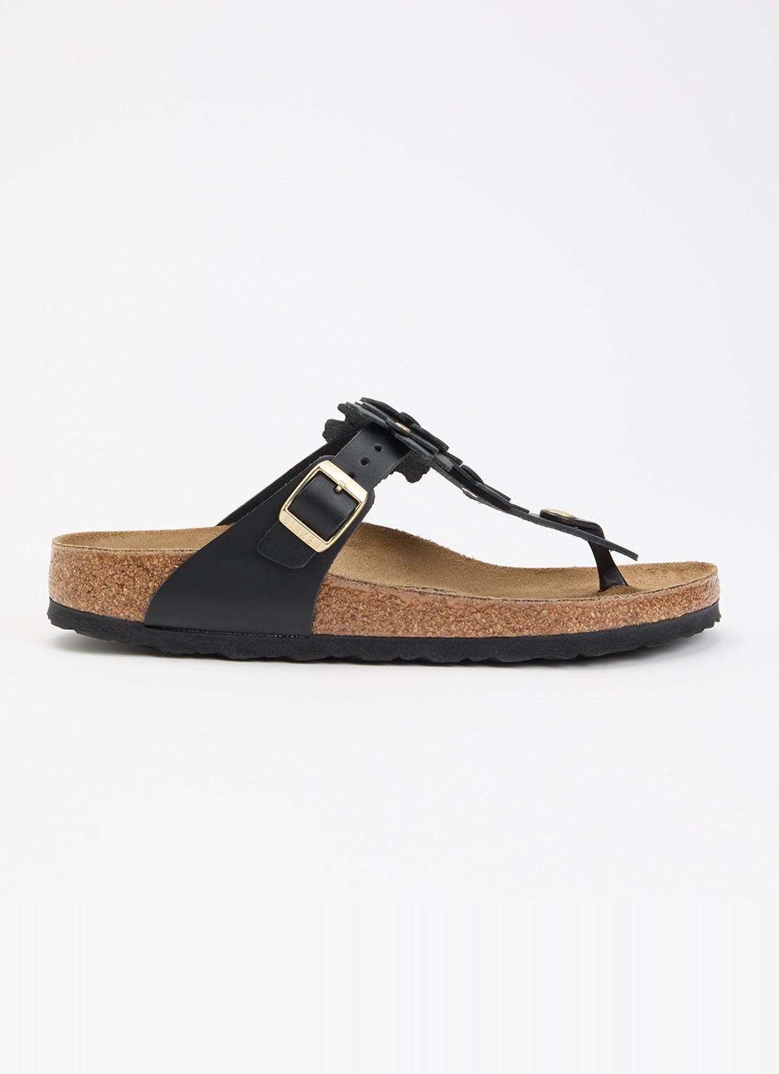 Birkenstock Gizeh Flower slipper van leer - voorkant zwart