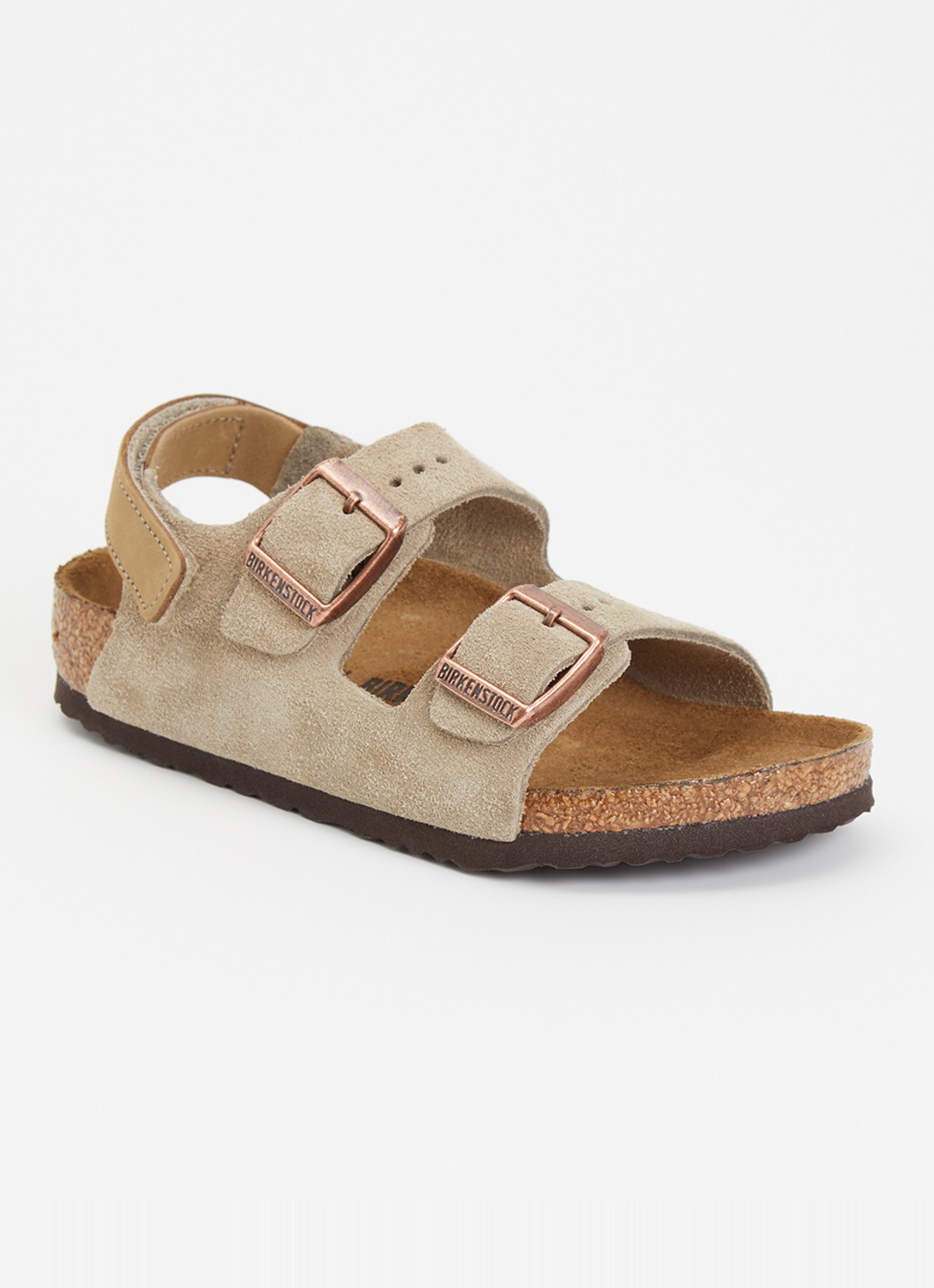 Birkenstock Milano sandaal van suède - voorkant 3 taupe
