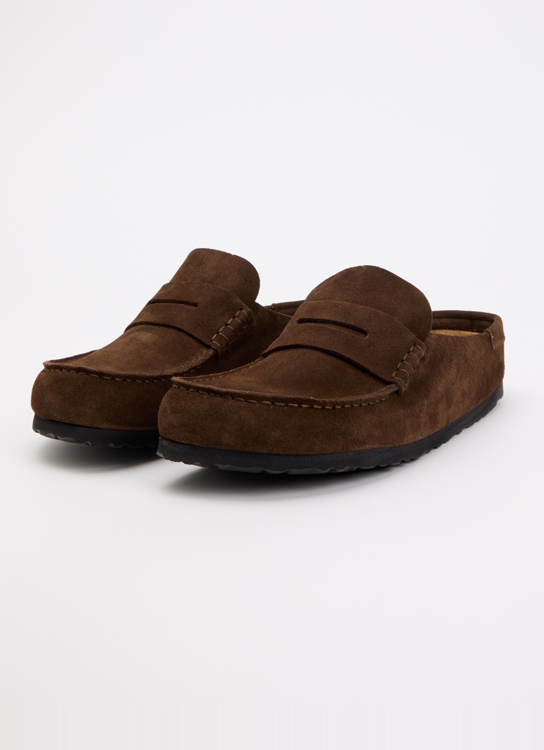 Birkenstock Naples muiltje van suède - detail 3 donkerbruin