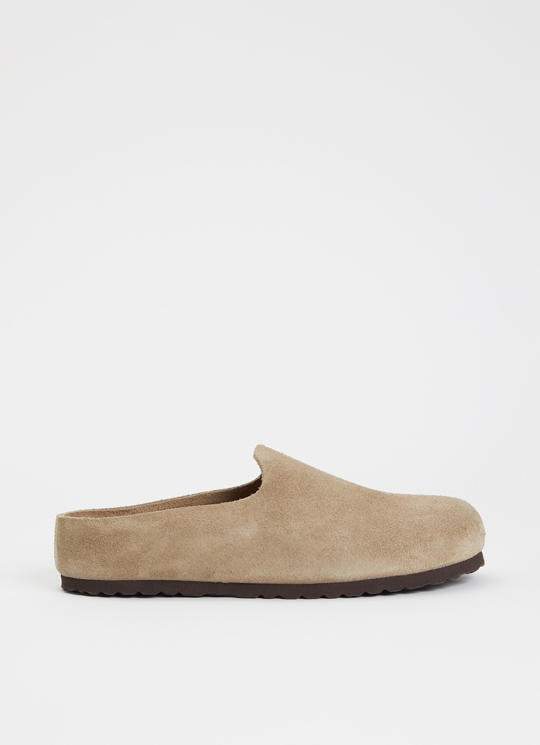 Birkenstock Narrow Fit Amsterdam Wrapped muiltje van suède - voorkant taupe