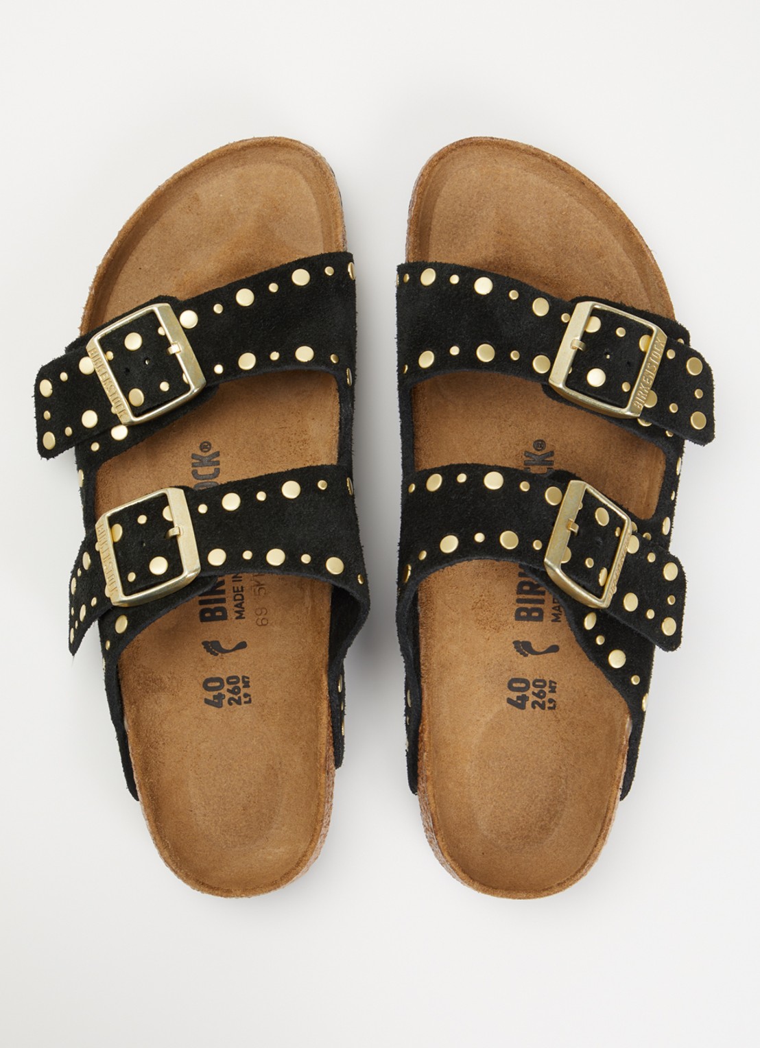 Birkenstock Narrow Fit Arizona slipper van suède met studs - detail 3 zwart
