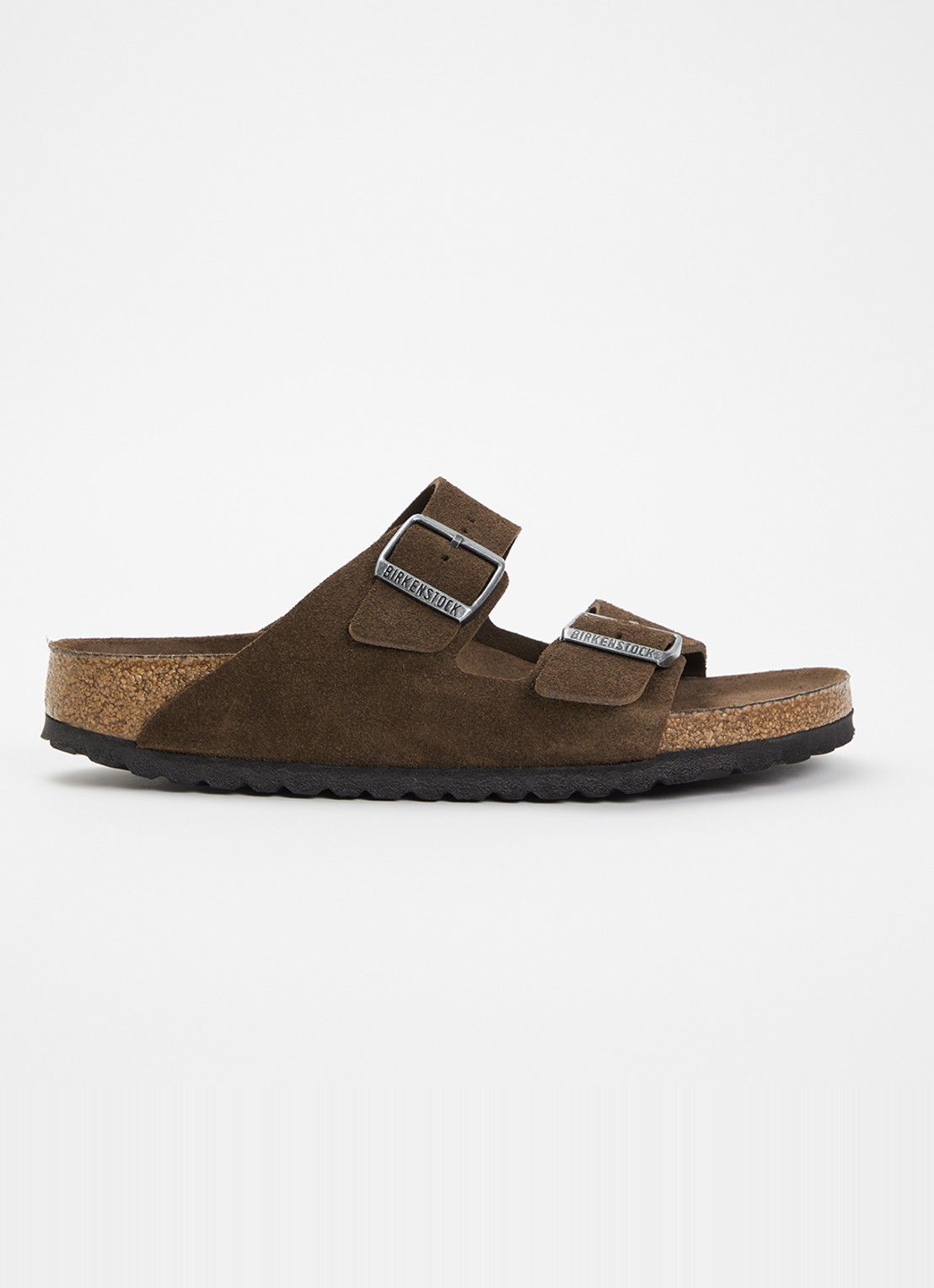 Birkenstock Narrow Fit Arizona slipper van suède - voorkant 5 chocoladebruin